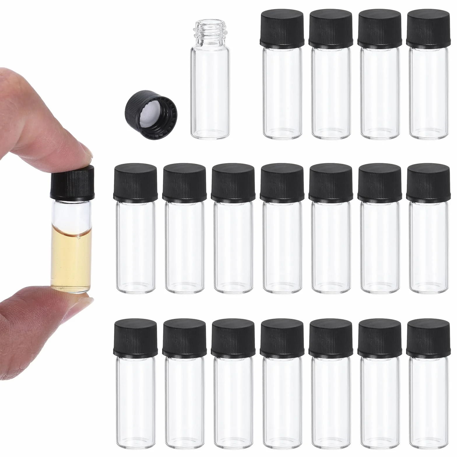 PATIKIL 2 ml klare leere Glasfläschchen, 100 Stück Probenfläschchen mit Schraubverschluss Reagenzglas auslaufsicher für Flüssigkeitsproben im Labor