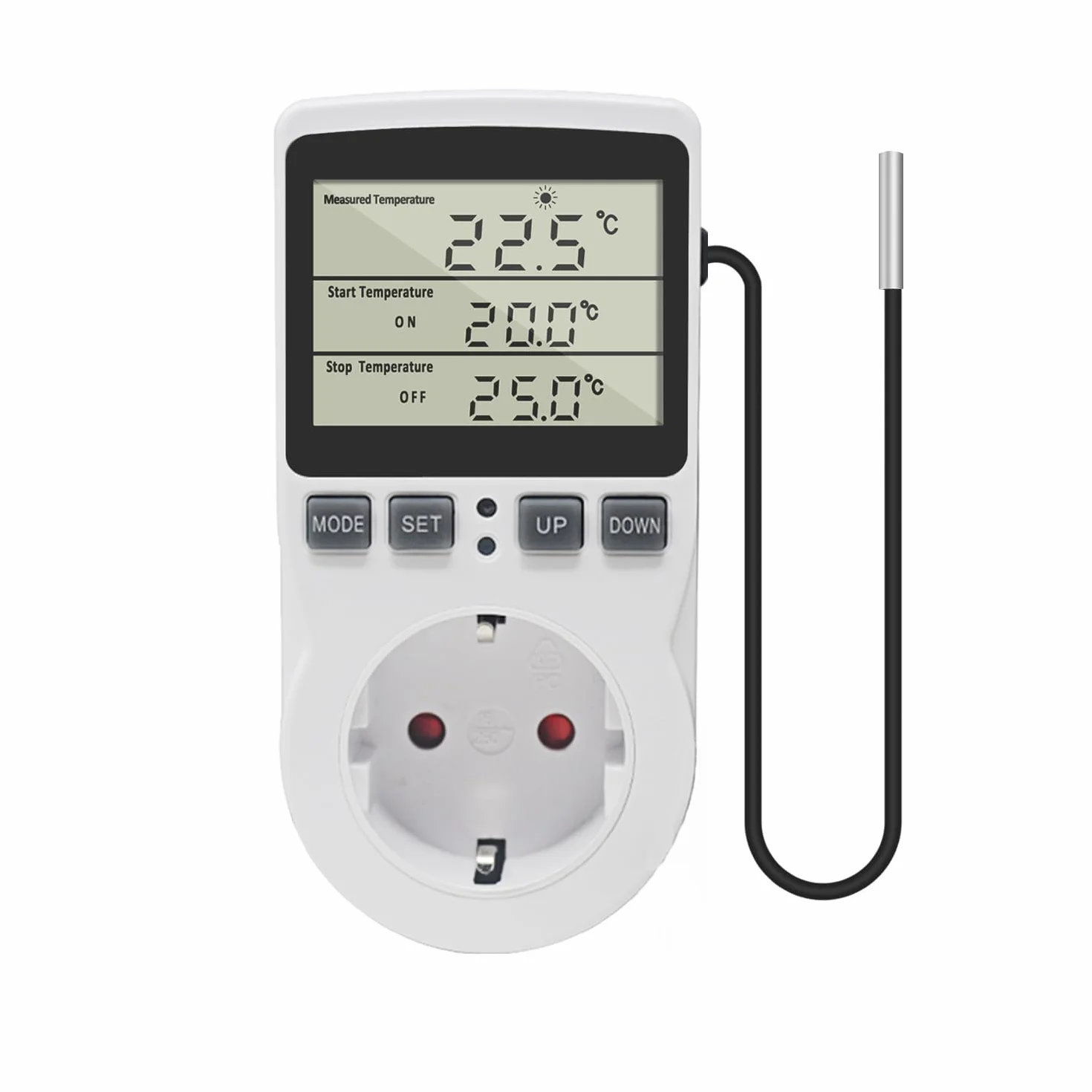 KETOTEK Temperaturregler Steckdose 230V mit Fühler Digital Thermostat Steckdose Heizung Kühlung Temperaturschalter für Gewächshaus Kühlschrank Weiß