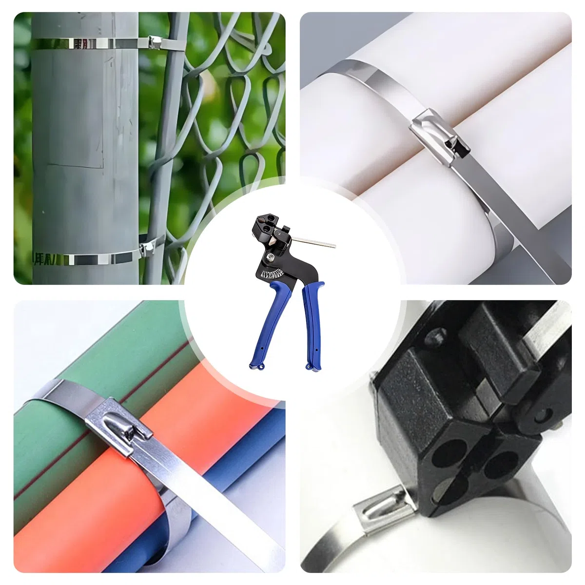 100 Stück Edelstahl Kabelbinder und Metallbinderpistole, 4,6 x 200 mm Metall Kabelbinderwerkzeug, Kabelbinderpistole Kohlenstoffstahl Geeignet für KabelbüNdelung, Industrie und Landwirtschaft