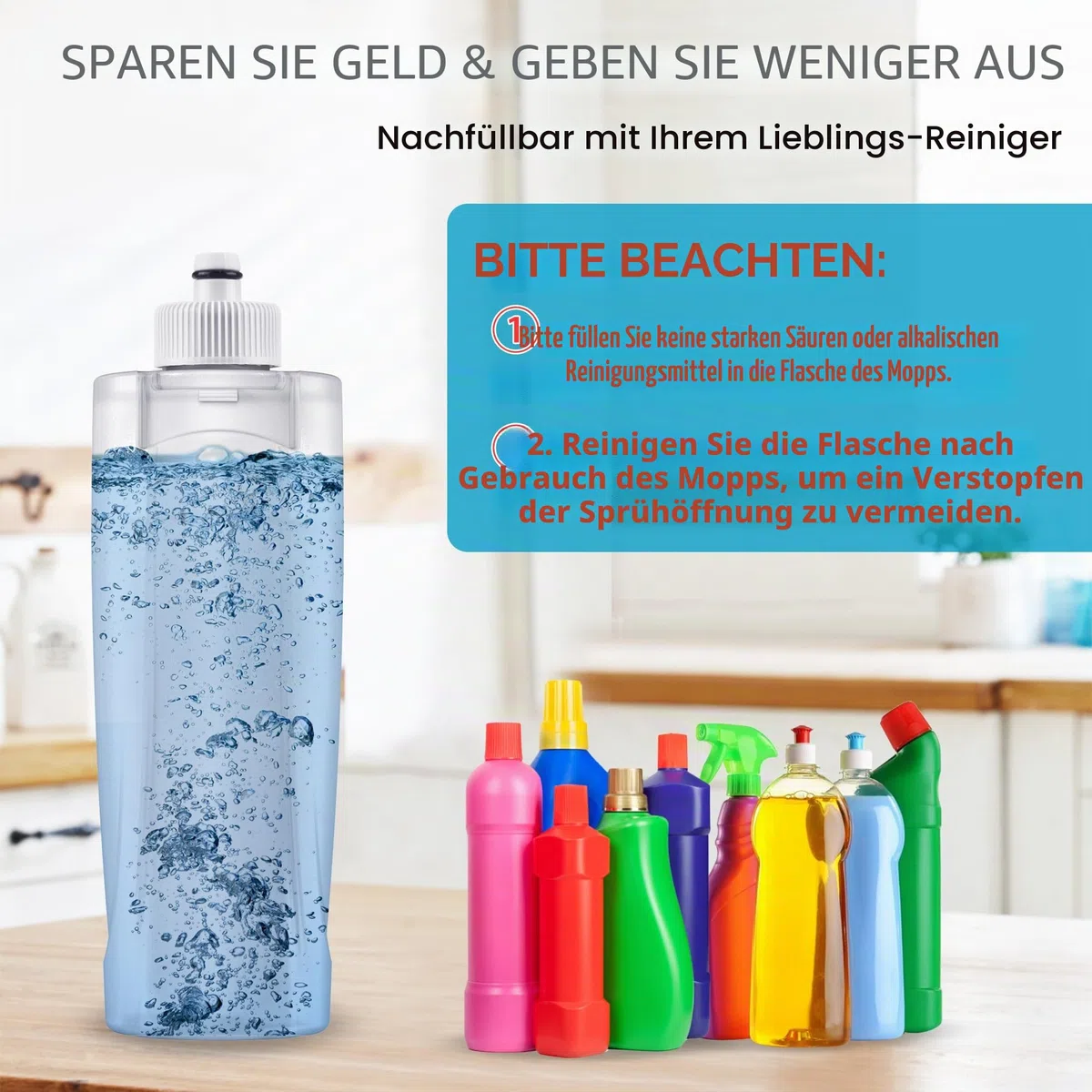 Wischer mit Sprühfunktion Sprühwischer Bodenwischer, MEXERRIS Wischmopp mit Wassertank 360 Grad Rotierender Wischmopp Spray Mop Wischer Boden mit 3 Waschbaren Mikrofaser Pads für alle Böden