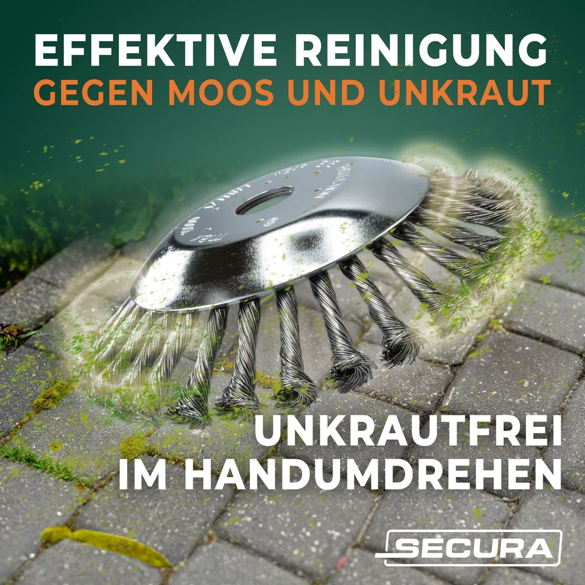 SECURA Profi Unkrautbürste Fugenbürste 25,4x200mm kompatibel mit Motorsense und Freischneider | Wildkrautbürste für Motorsense Unkrautentfernung mit 25,4mm Bohrung | Drahtbürste für Freischneider