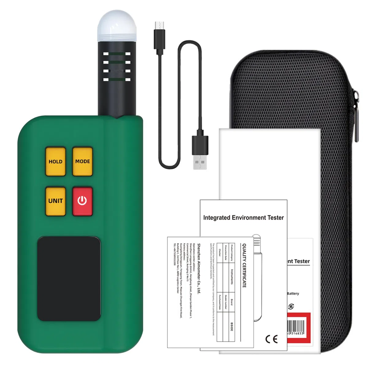 BSIDE GX1 Tragbares Umweltmessgerät Wiederaufladbar 6-in-1 mit Digital Lichtmesser Decibelmesser Barometer Höhenmesser Temperatur und Luftfeuchtigkeitsmesser Farbdisplay Daten Halten Smart Testen
