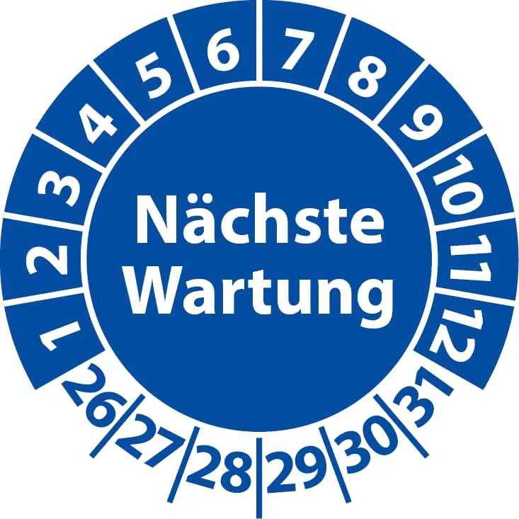 Prüfplakette Nächste Wartung, Vinylfolie, selbstklebend, Prüfaufkleber, Prüfetikett, Plakette (20 mm Ø, Blau, 100)