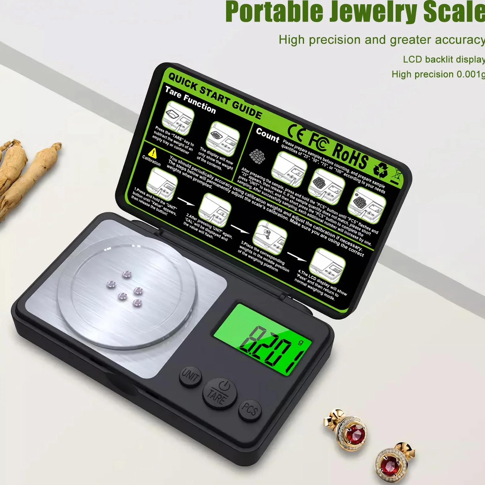 OBEST 50g-100g/0.001g Hochpräzise Digitale Milligramm-Waage mit Kalibriergewicht, Pinzette, Waagschale & Schaufel – Für Pulver, Schmuck, Medizin