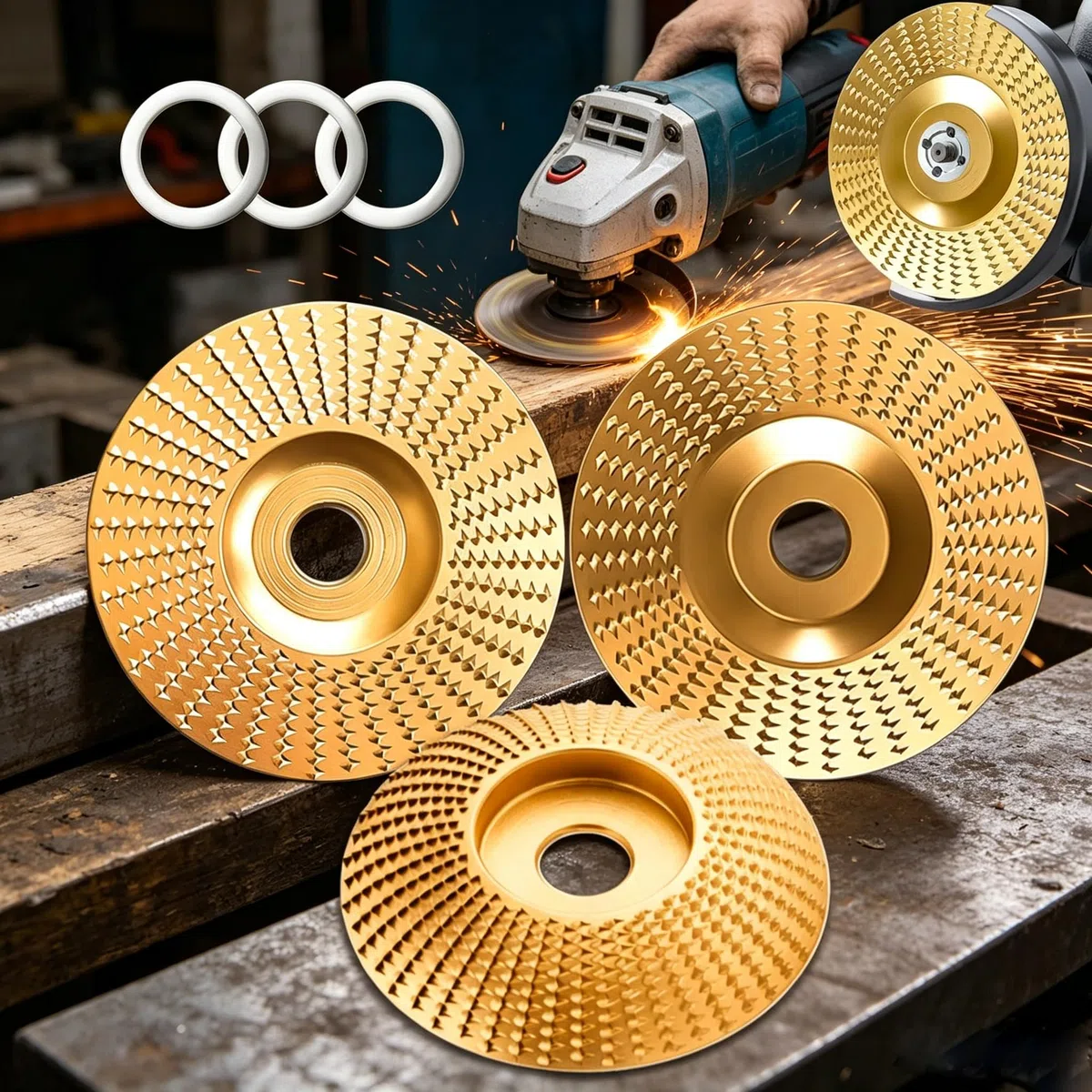 3 Stück Wolframkarbid-Rad Holz 100 mm für Winkelschleifer, Wolframkarbid Schleifscheibe & Holzschleifscheibe, Holzschnitzscheibe zum Schnitzen, Schleifen, Formen und Polieren (Flächentyp)