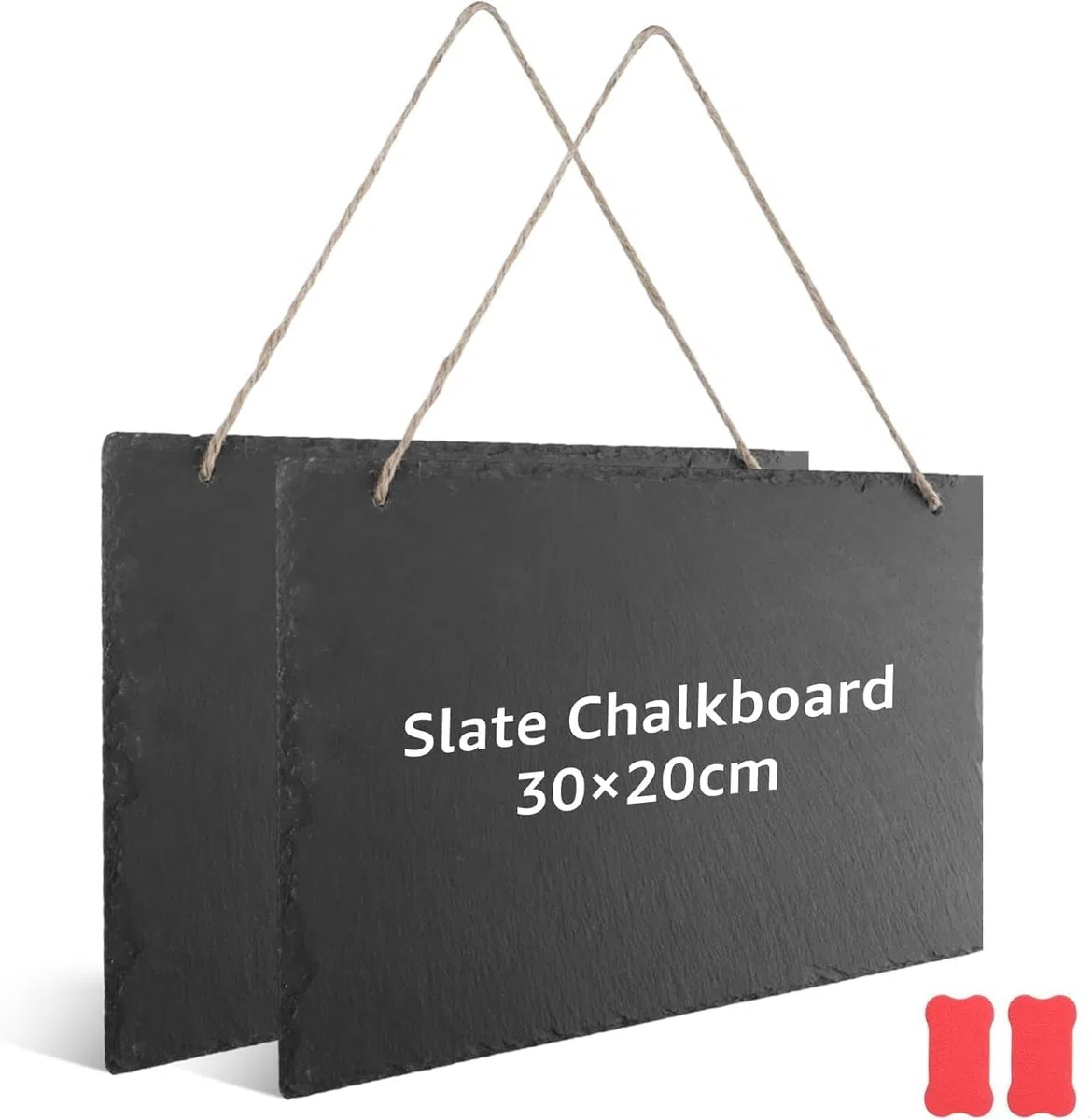 2 Stück Kleine Schiefertafel zum Beschriften & Aufhängen, 30x20CM Wetterbeständige Memoboard, Blackboard Küchentafel Wand Notiztafel mit chwamm