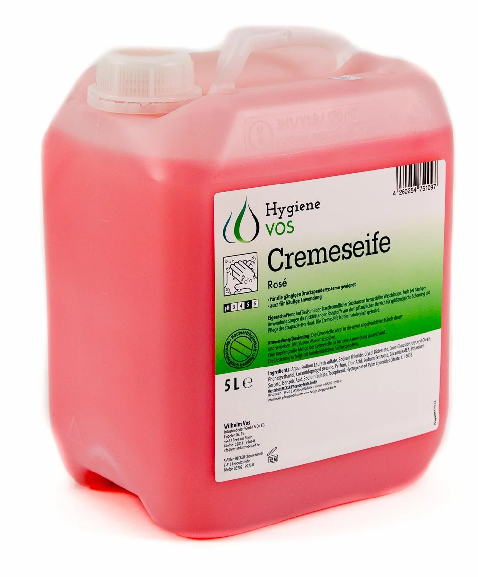Hygiene VOS Cremeseife 5 Liter milde Waschlotion Seifencreme rosa für alle gängigen Druckspendersysteme und Seifenspender