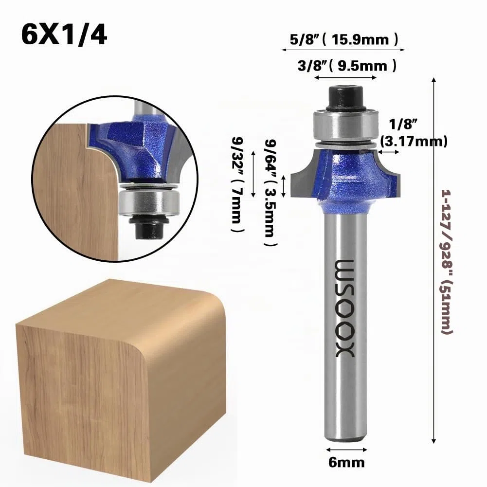 4 Stück Abrundfräser Standard Fräser Set für Holz mit 6mm Schaft, Fräser für Oberfräse Set