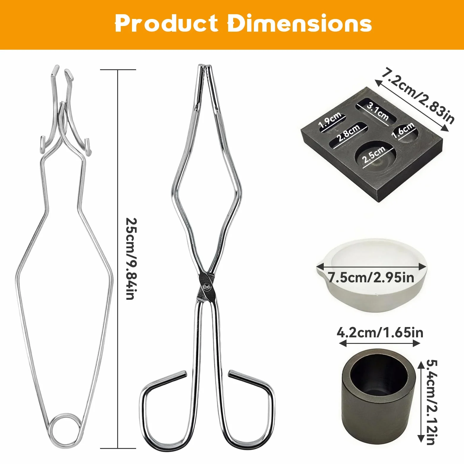 5 Stück Graphit Tiegel Kit, Graphit Gussform Schmelzofen set mit 2 Schweißklemmen und 1 Quarztiegel Hohe Schmelztiegel für Platin Gold Silber Messing Legierungs Schmelze