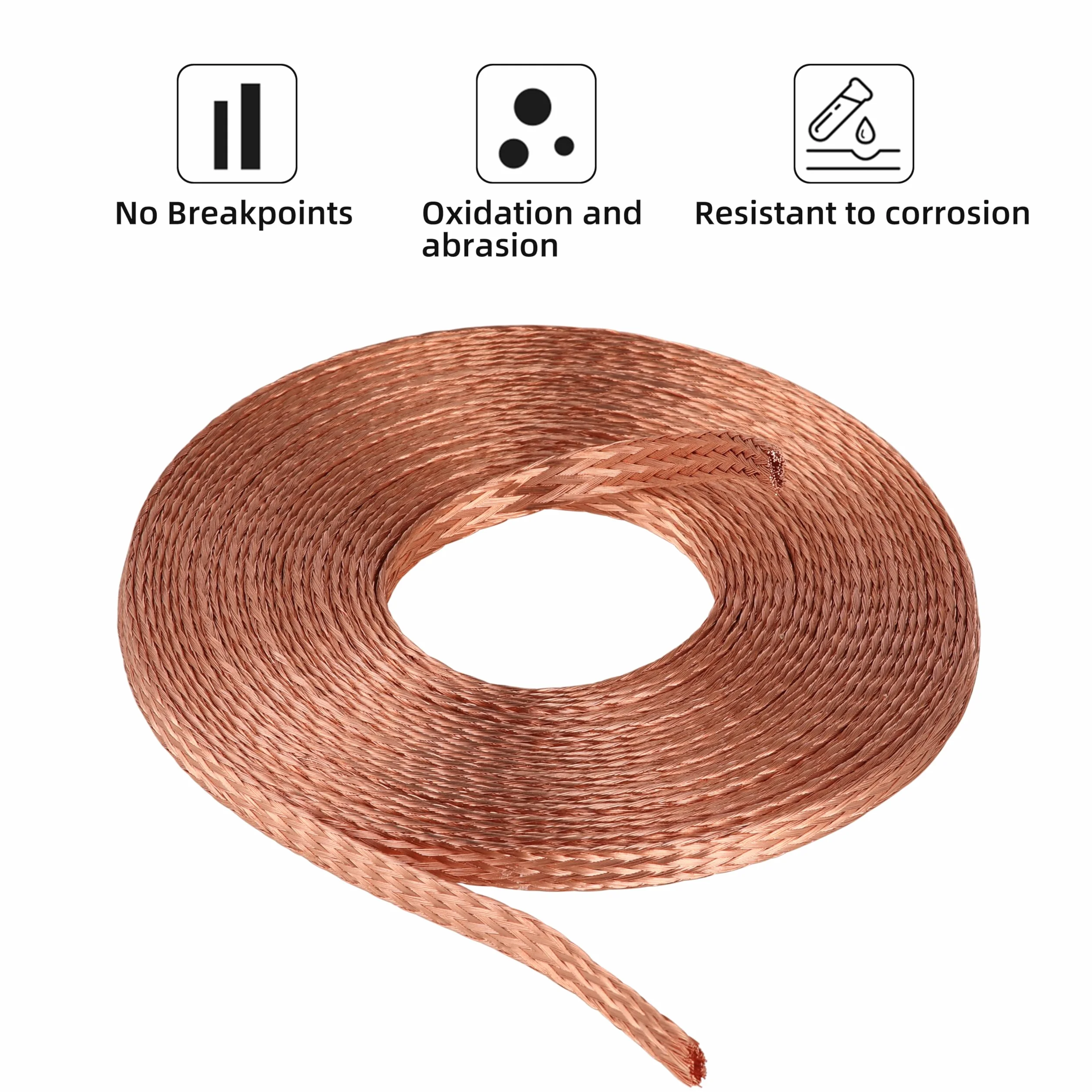 Flaches Kupfergeflecht Kabel, KWOKWEI 6M/20Ft blanker Kupfergeflechtdraht 11mm Flaches Geflochtenes Erdungskabel 6mm² für Erdung, Verbindung und elektrische Anschlüsse