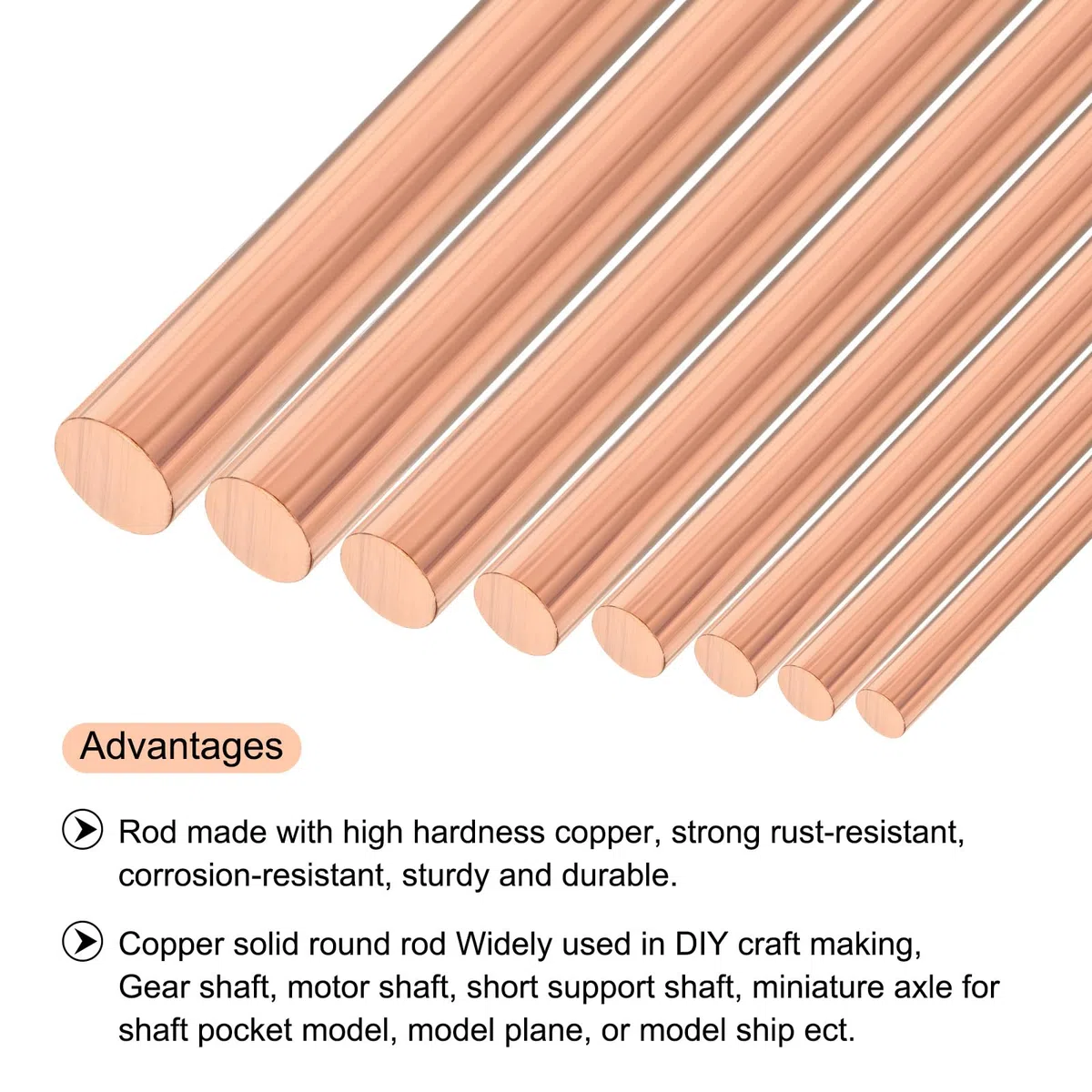 sourcing map Massiver Kupferstab mit Reinem Kupfer, Durchmesser 20 mm, Länge 100 mm, für DIY-Metallhandwerk und Hobbys