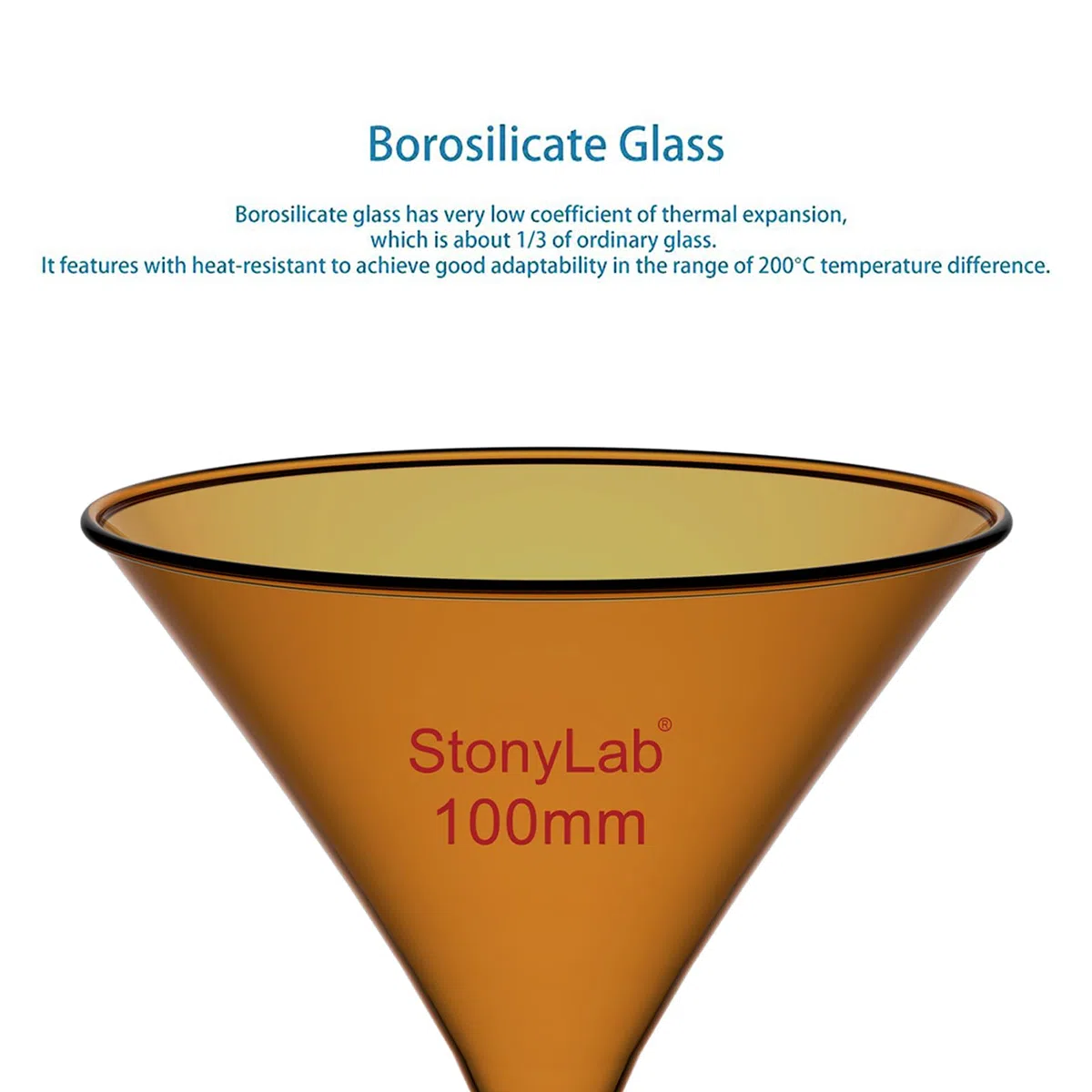 stonylab Bernsteinfarbener Borosilikatglas-kurzstieltrichter, 100 mm Außendurchmesser Und 65 mm Stiellänge, Hitzebeständig für Laborfiltration & Flüssigkeitstransfer, 1 Pack