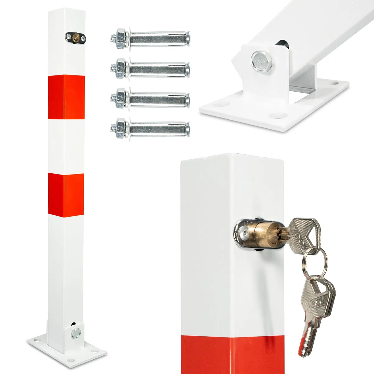 HSM Parkpfosten Absperrpfosten Poller klappbar 65 cm Sperrpfosten Parkplatzsperre Wegsperren Klapppfosten Parkwatch Barrierepfosten
