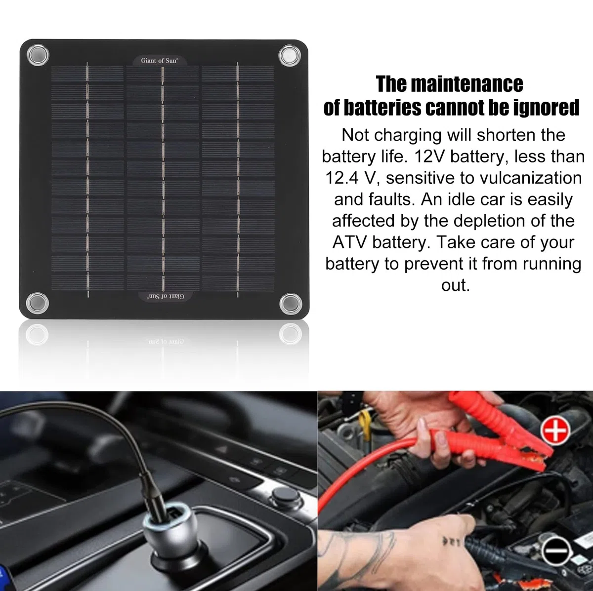 12V 10W Solar Ladegerät: Tragbares Solarpanel mit Batterieklemmen & Zigarettenanzünder Stecker, Solarmodul Erhaltungsladung, für Auto, Motorrad, Boot, Wohnmobil, LKW