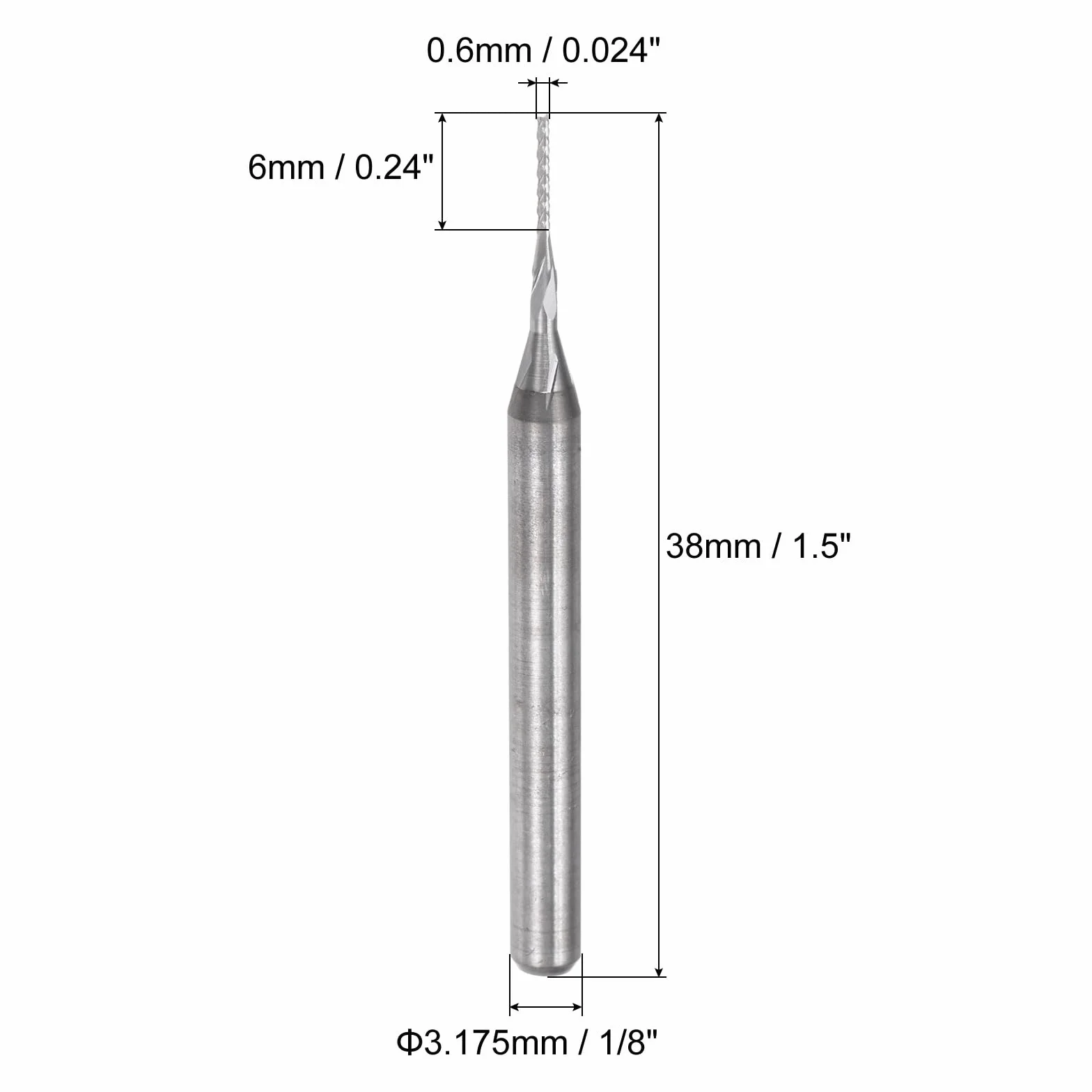 QUARKZMAN 20 Stück Hartmetallfräser 0.6mm Schaft, 6-Flöten CNC Fräser für Edelstahl, Verbundwerkstoffe und Legierungen, Silber