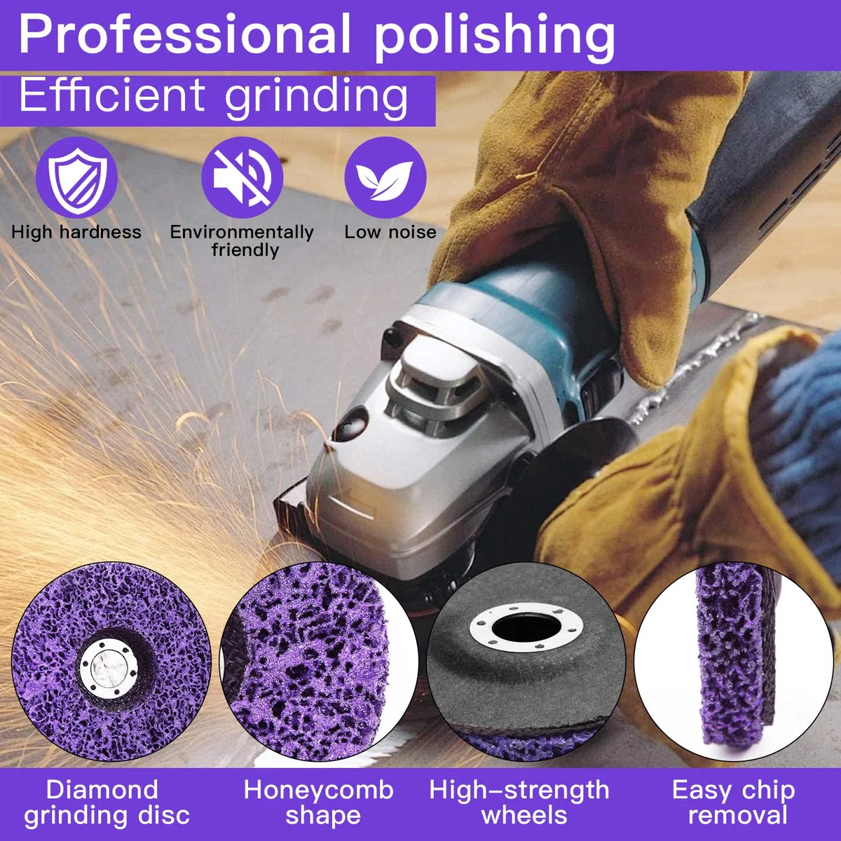 CSD Schleifscheibe 125mm - 5 Stücke Lila Reinigungsscheibe Set,Grobreinigungsscheibe,Nylongewebescheibe,Lackentfernung Rost für Winkelschleifer Entfernen von Farbe Rost Schweißnähte Oxidation