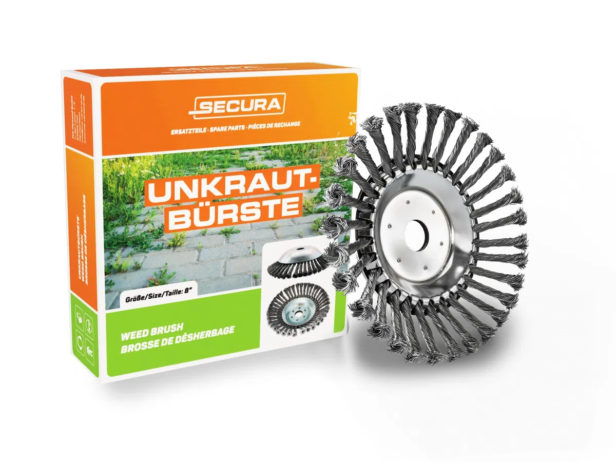 SECURA Profi Unkrautbürste Fugenbürste 25,4x200mm kompatibel mit Motorsense und Freischneider | Wildkrautbürste für Motorsense Unkrautentfernung mit 25,4mm Bohrung | Drahtbürste für Freischneider