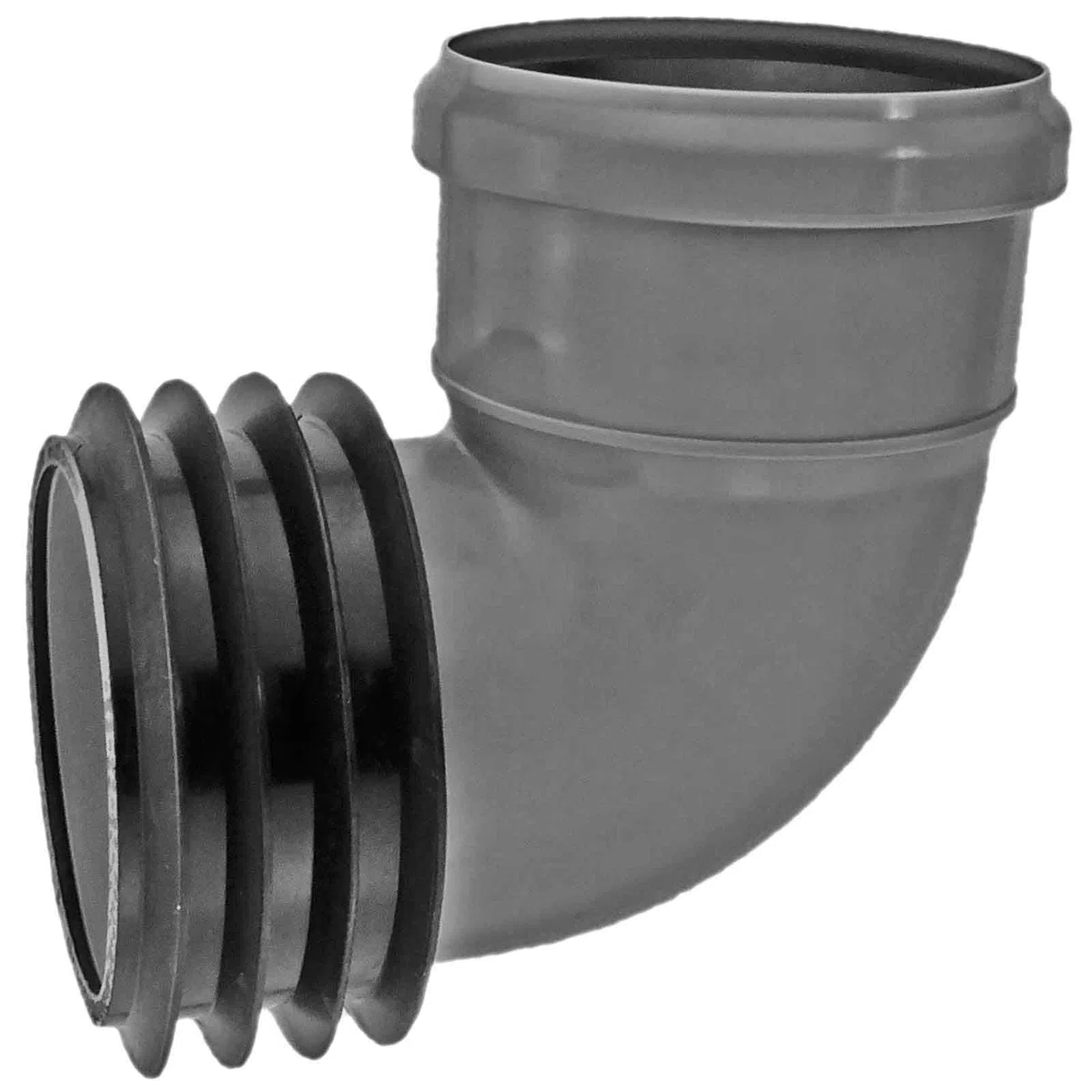 MegaHaustechnik HT Winkelsteckmuffe 87 Grad DN90 x DN110 für Rohr Außendurchmesser 90mm x 110mm mit Gummi-Dichtung + Gummi-Manschette, Kanalrohr Abwasser Abfluss Leitung Lüftung Kunststoff grau Bogen