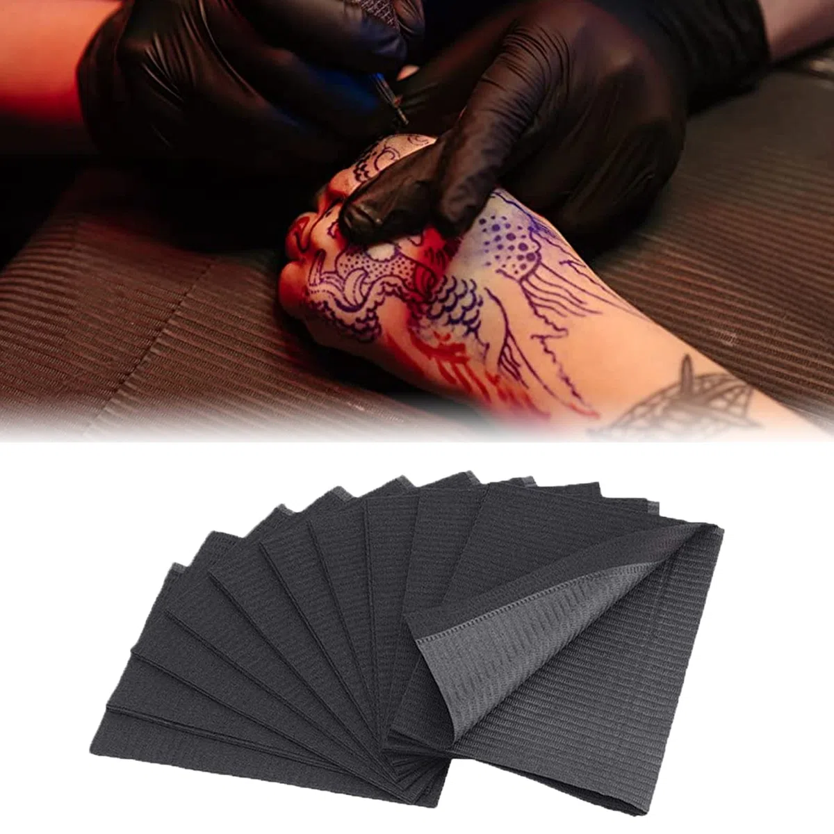 125 Stück Black Dental Lätzchen, Unihuby Premium Einweg wasserdichte Tattoo Lätzchen, Tattoo Tischdecken Clean Pad Patienten Lätzchen Dental Servietten Tattoo Tablett Abdeckungen Mehrzweck
