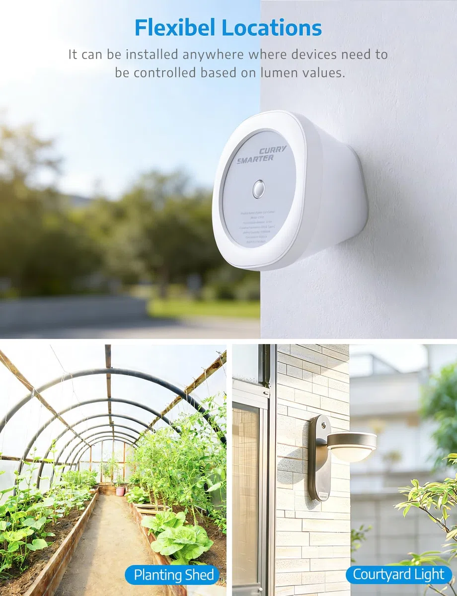 SMARTERCURRY Tuya Zigbee Lichtsensor, Smart Luminanzsensor mit Echtzeit Lumenwertprüfung, Wasserdichter Dämmerungssensor für draußen mit Smart Life/Tuya App, Tuya Zigbee Gateway erforderlich