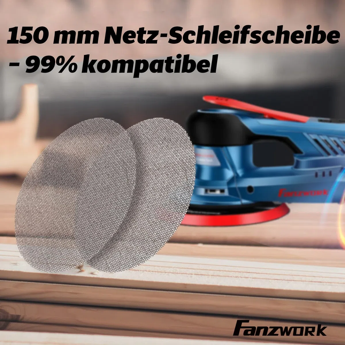 FANZWORK 30 Stück 150 mm Netz-Schleifgitter Klett für Exzenterschleifer, Korn P120 – Schleifgitter Set für Holz, Metall, Kunststoff & Lack