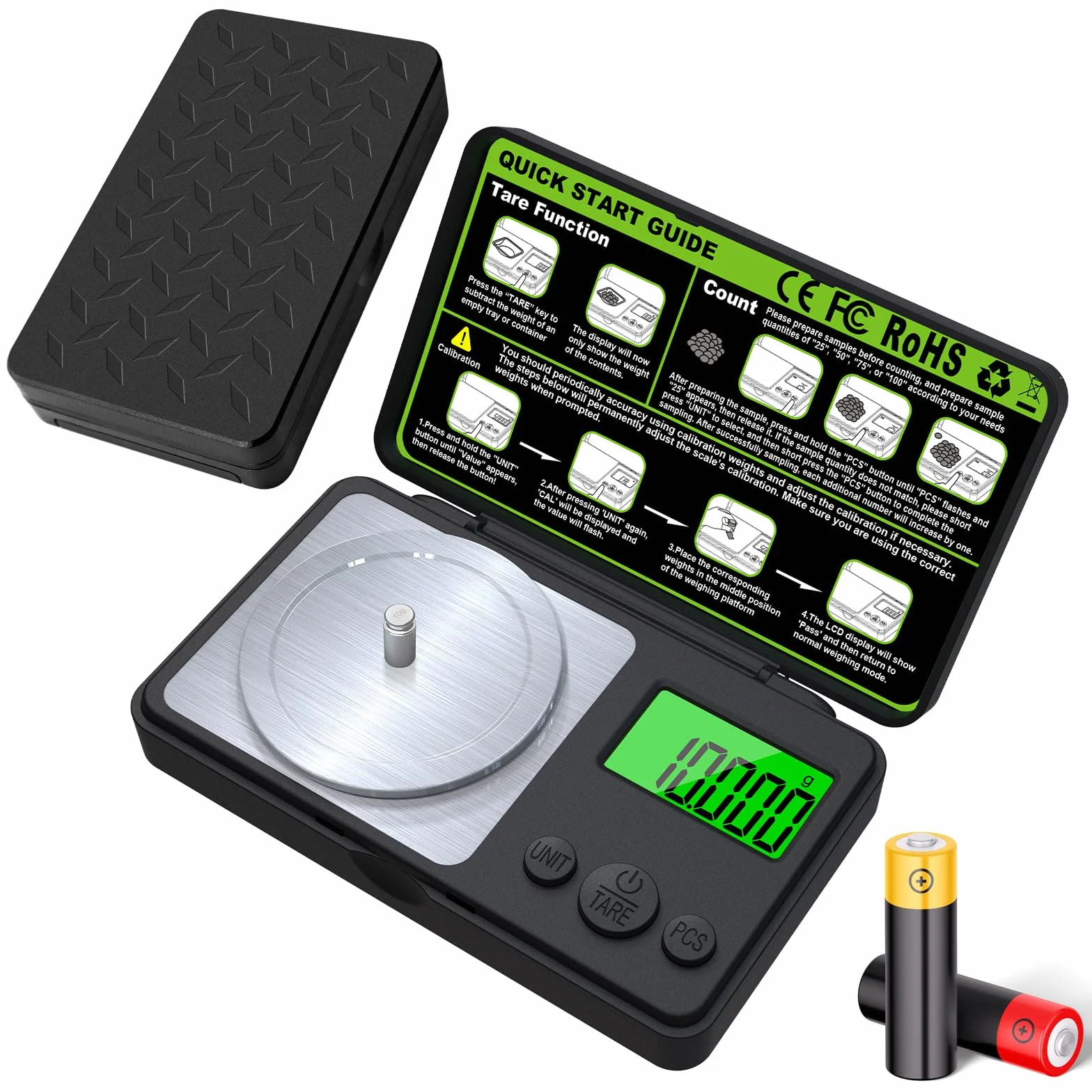 OBEST 50g-100g/0.001g Hochpräzise Digitale Milligramm-Waage mit Kalibriergewicht, Pinzette, Waagschale & Schaufel – Für Pulver, Schmuck, Medizin