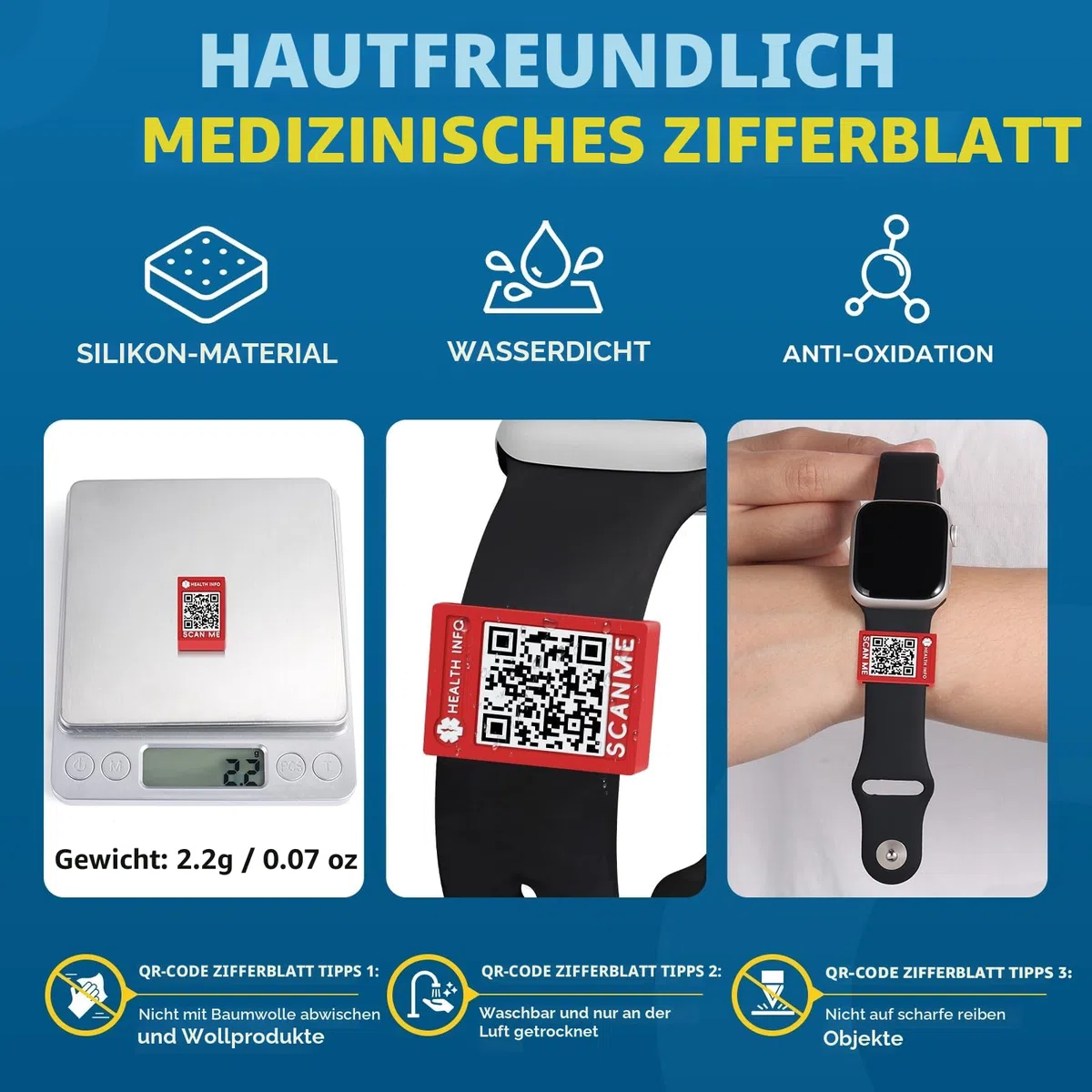 Verbessertes medizinisches Armband für Männer und Frauen mit QR-Code, medizinische Notfall-ID-Armbänder – Titan-Stahl-Armband passt Handgelenken von 20,3 - 25,4 cm – mehr Platz,
