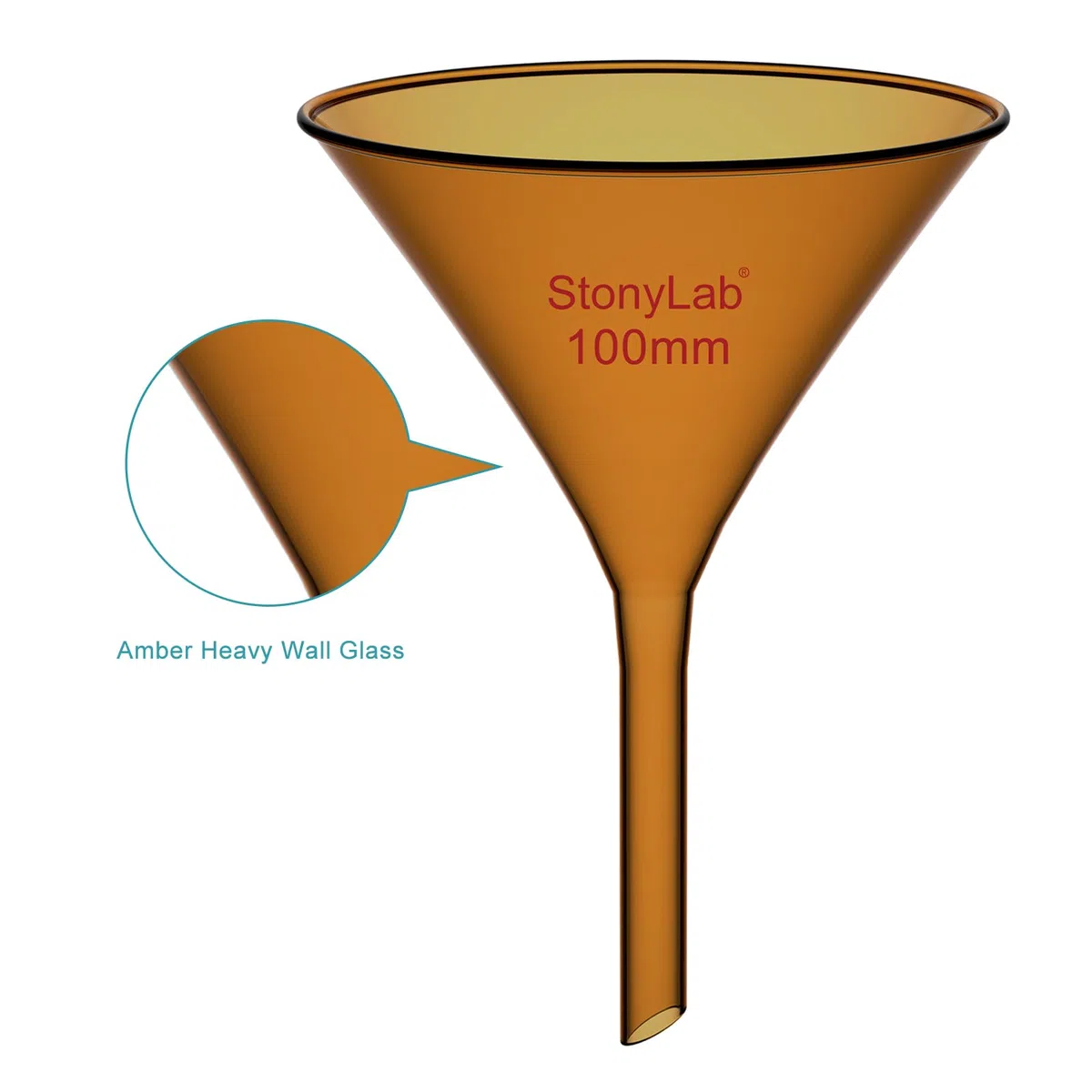 stonylab Bernsteinfarbener Borosilikatglas-kurzstieltrichter, 100 mm Außendurchmesser Und 65 mm Stiellänge, Hitzebeständig für Laborfiltration & Flüssigkeitstransfer, 1 Pack