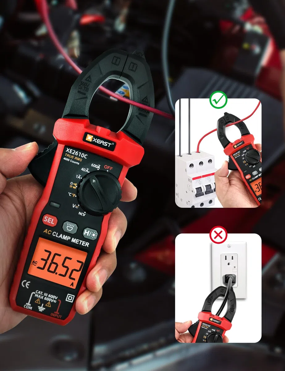 Stromzange Multimeter, True-RMS 4000 Zähl Auto Range Zangenamperemeter, Strommesszange für die Messung AC/DC-Spannung, AC-Strom Temperatur Widerstand Kapazität Kontinuität Diode NCV