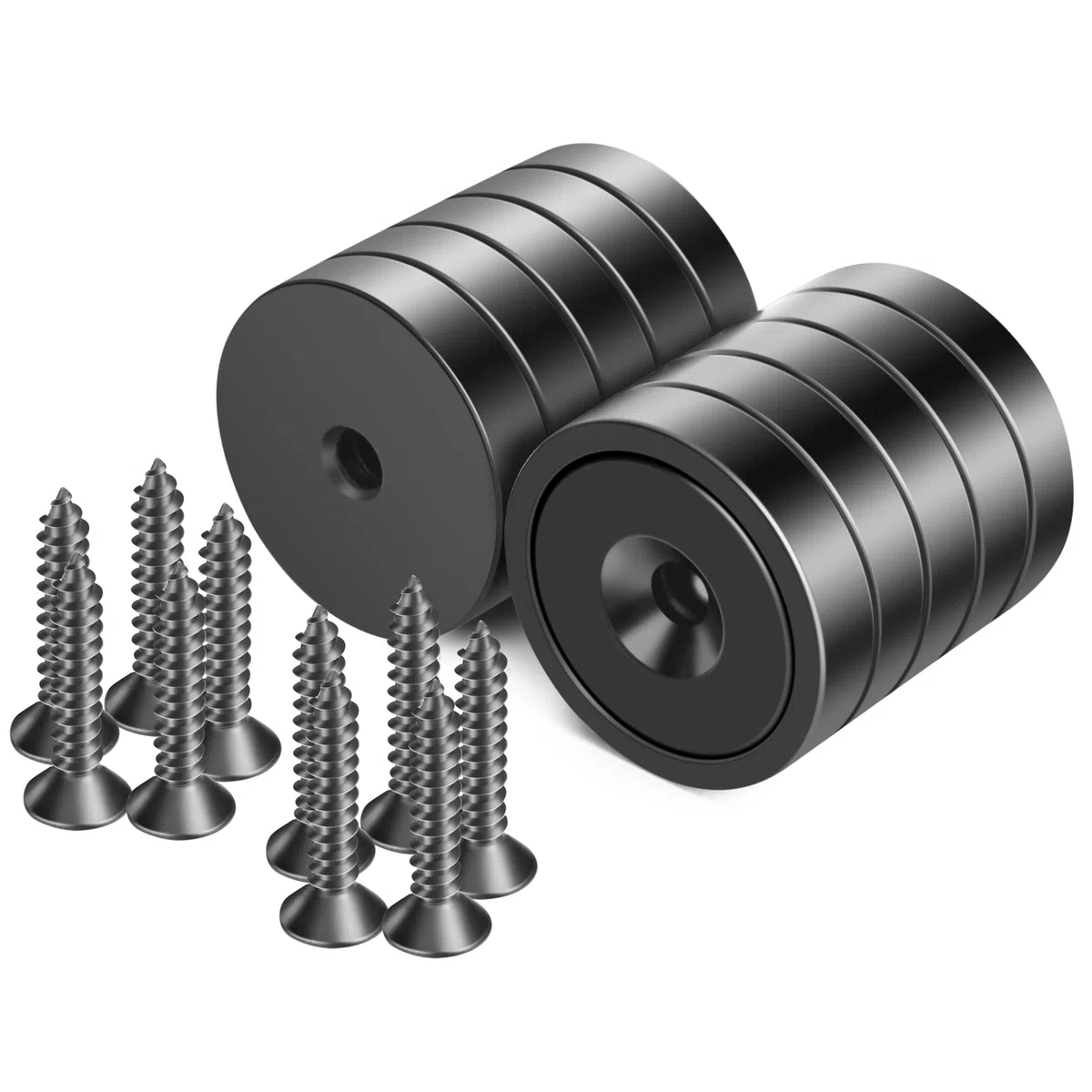 Neosmuk Neodym Magnete mit Loch, 50kg Extra Stark, Runde Magnete zum Anschrauben, Magnet mit Gewinde, Starke Magnete zum Schrauben(10er Set, Schwarz)
