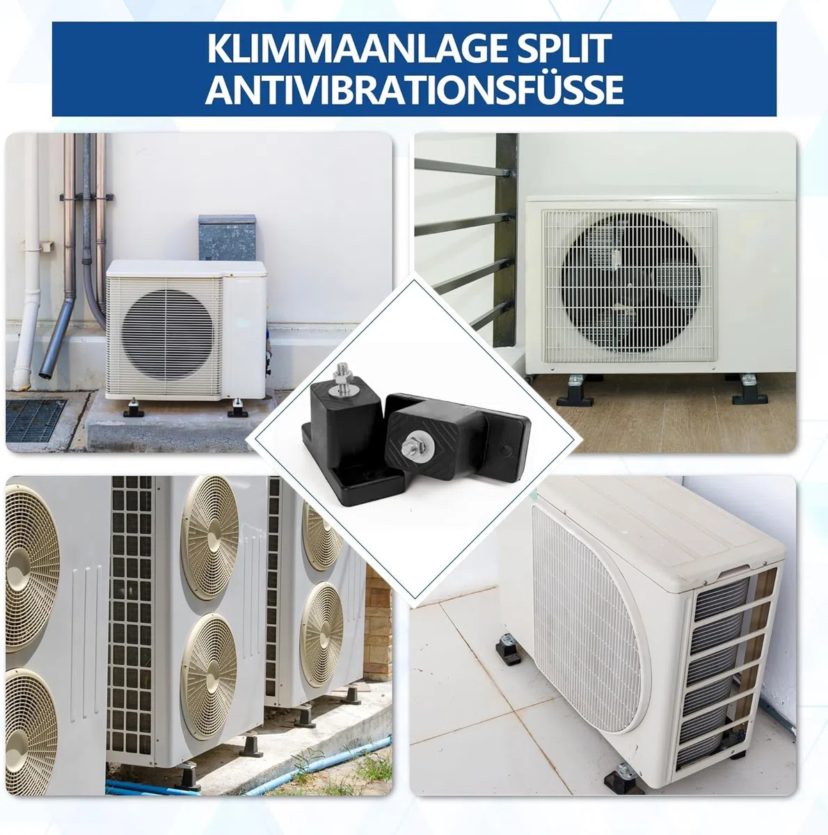 Wostore Klimaanlagen Stoßdämpfer Antivibrationsfüße Wärmepumpe Gummi-Halterung für Klimaanlage 4 Stück Bodenkonsole 200 KG belastbar, Rutschfest