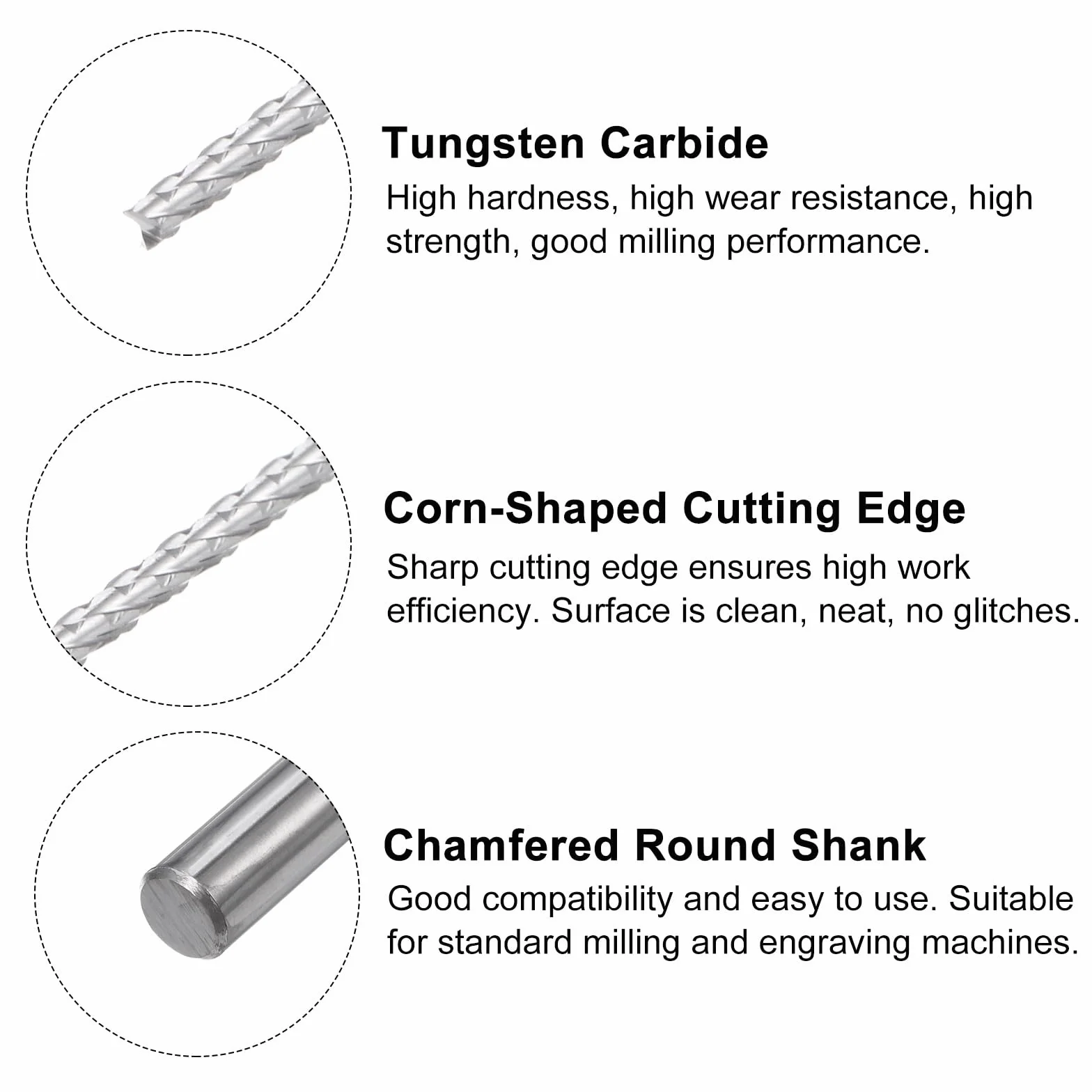 QUARKZMAN 20 Stück Hartmetallfräser 0.6mm Schaft, 6-Flöten CNC Fräser für Edelstahl, Verbundwerkstoffe und Legierungen, Silber