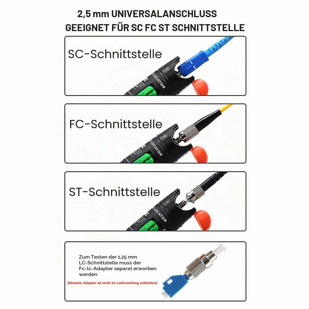 30mW Visuelle Fehlersuche Optisches Kabel Test Pen Tester SC/FC/ST 2,5mm Schnittstelle VFL 30km Reichweite für CATV Telekommunikation Multifunktionstester, Glasfaserkabel Tester (Grün)
