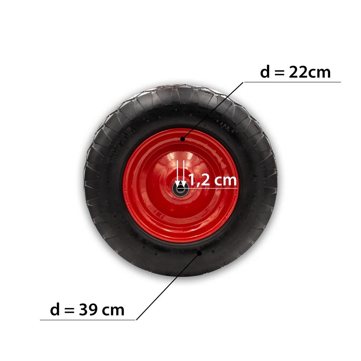 Schubkarrenrad, Luftreifen mit Schlauch, Stahlfelge, Präzisionskugellager, Ink. Achse, Ersatzrad für Schubkarre & Transportwagen, 4.80/4.00-8, 200 Kg Tragkraft