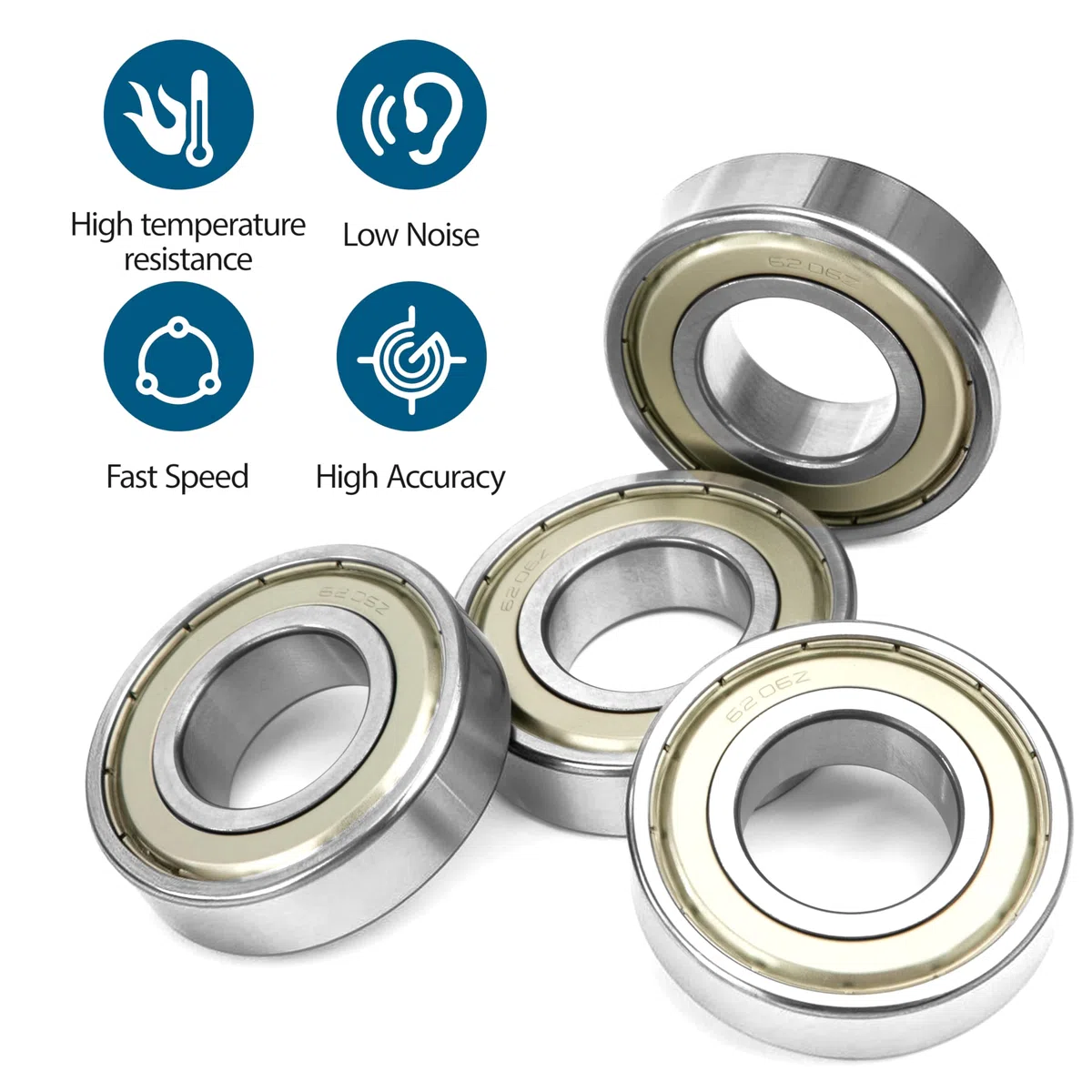 4 Stück 6206ZZ Kugellager 30x62x16mm Chromstahl und Vorgeschmiert Rillenkugellager, 6206Z Doppelte Metalldichtung mit Dichtungen Schilde für DIY, Skateboards, Drehbänke, Motoren