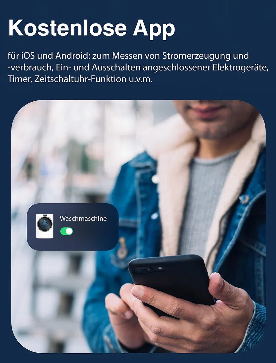 Luminea Home Control Energiemesser: 2in1-WLAN-Steckdose mit bidirektionaler Strom-Messung, 16 A, App (Stromzähler für Balkonkraftwerk, WLAN Steckdose Solar, Stecker)