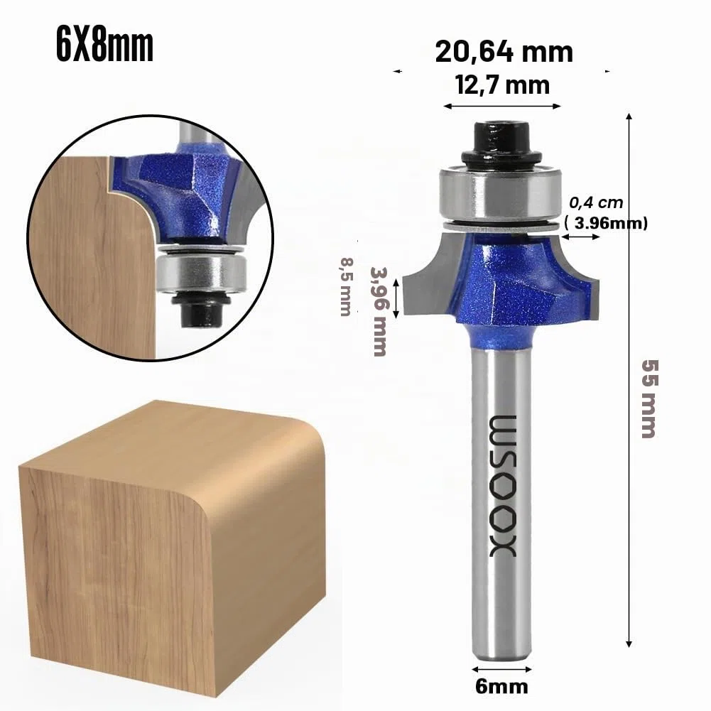 4 Stück Abrundfräser Standard Fräser Set für Holz mit 6mm Schaft, Fräser für Oberfräse Set
