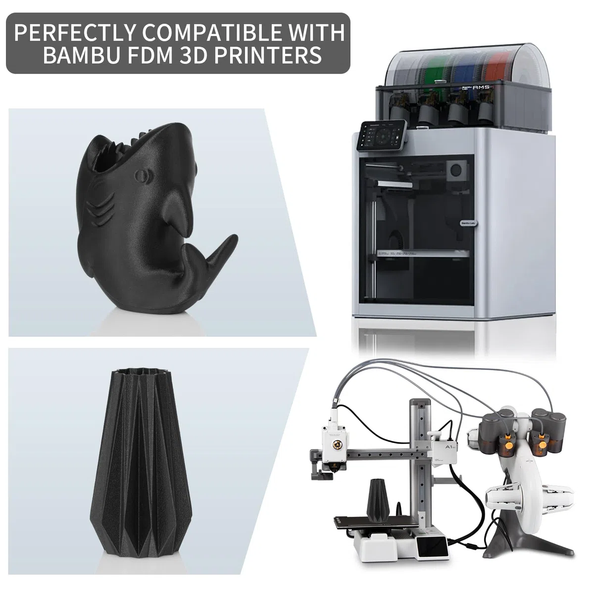 TINMORRY Glasfaserverstärktes PETG Filament 1.75mm, Hohe Schlagzähigkeit PETG GF 3D Druck Filament, Haltbarkeit & Steifigkeit, Passend für die meisten FDM 3D Drucker, 1 KG 1 Spule, Frosted Schwarz