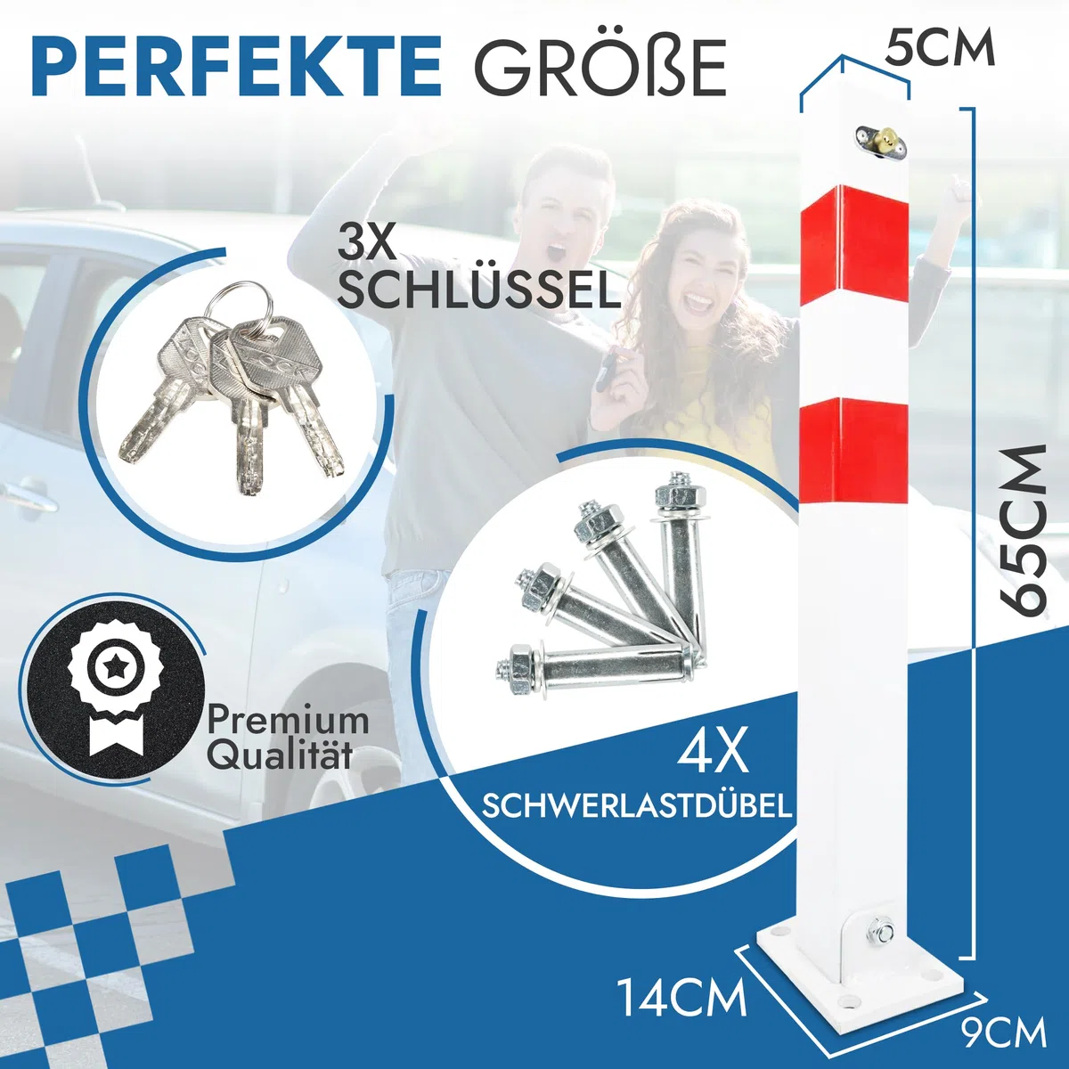 HSM Parkpfosten Absperrpfosten Poller klappbar 65 cm Sperrpfosten Parkplatzsperre Wegsperren Klapppfosten Parkwatch Barrierepfosten