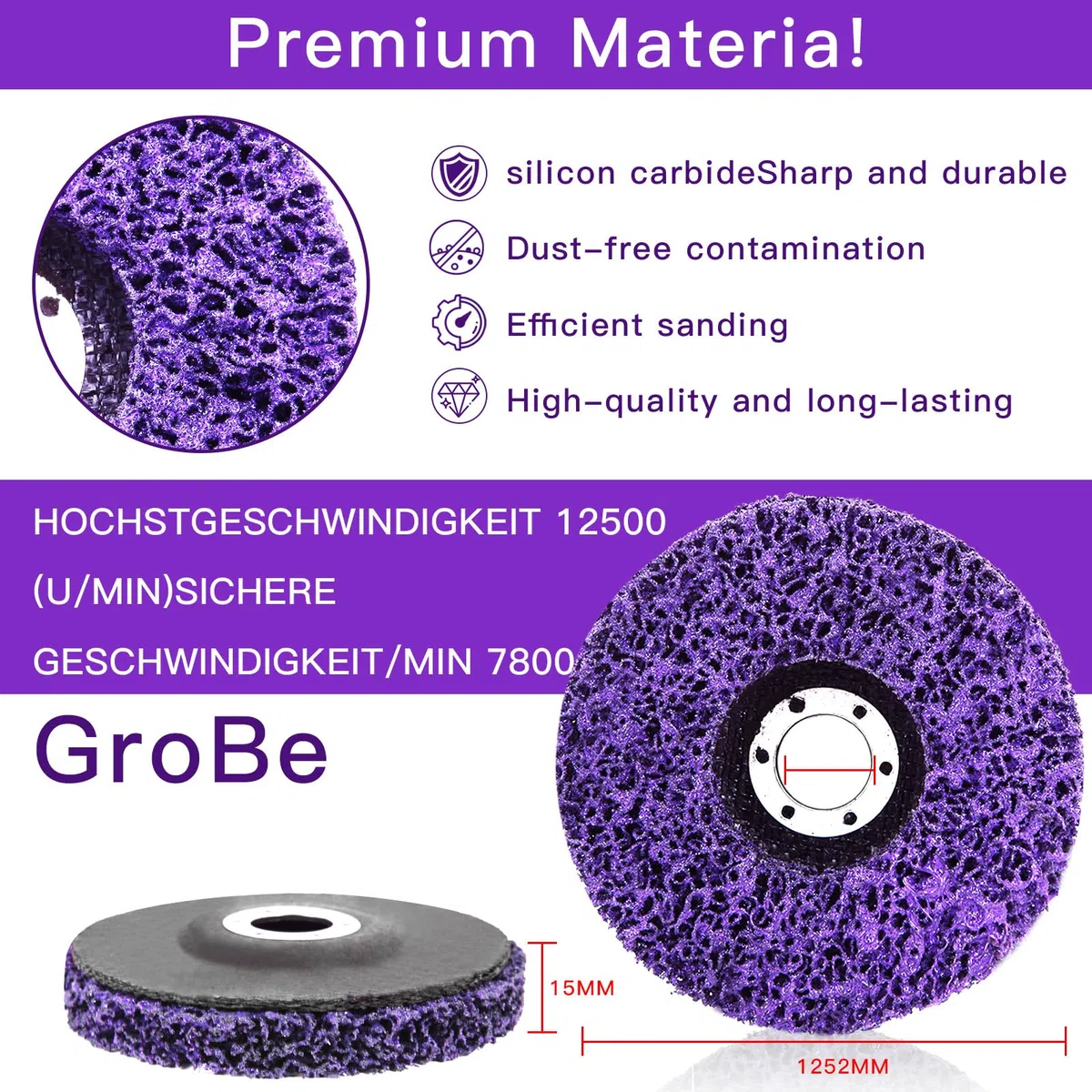 CSD Schleifscheibe 125mm - 5 Stücke Lila Reinigungsscheibe Set,Grobreinigungsscheibe,Nylongewebescheibe,Lackentfernung Rost für Winkelschleifer Entfernen von Farbe Rost Schweißnähte Oxidation