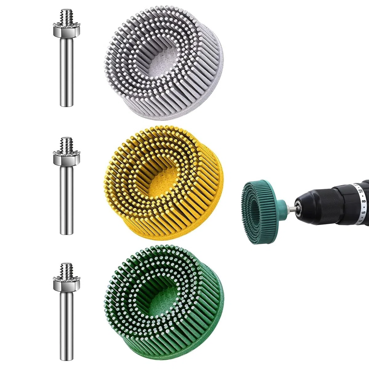 50mm Grobe Borstenscheibe mit 1/4-Zoll Schaft 50#/80#/120# Gummi Schleifbürsten Polierschleifscheibe Borstenbürstenscheibe für Bohrmaschine