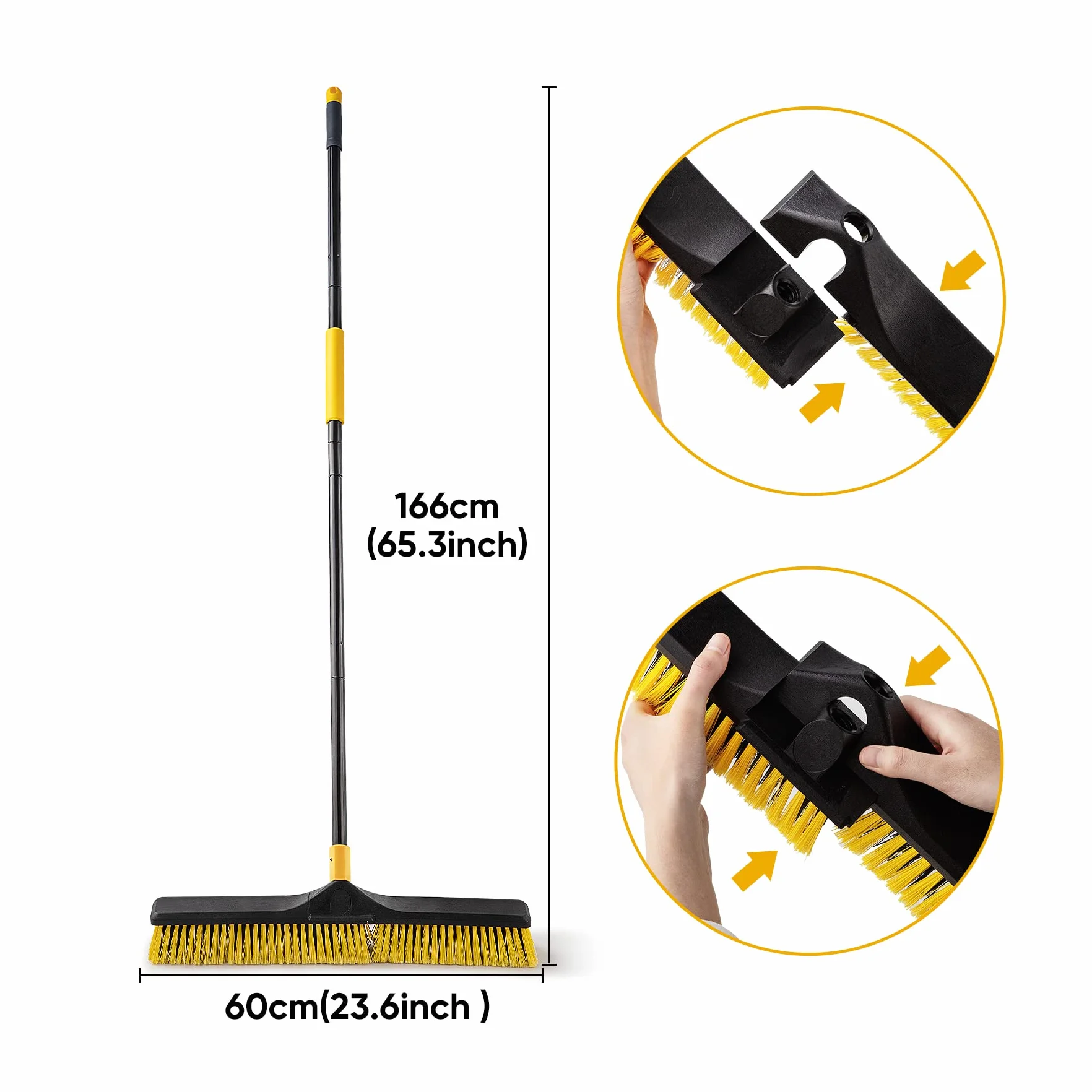 Yocada 61 cm großer Besen für den Außenbereich, robuste Bürste für den Außenbereich, steife Borsten für die Reinigung von Terrasse, Garage, Deck, Beton, Holz, Stein, Fliesen, Boden, 165,9 cm lang