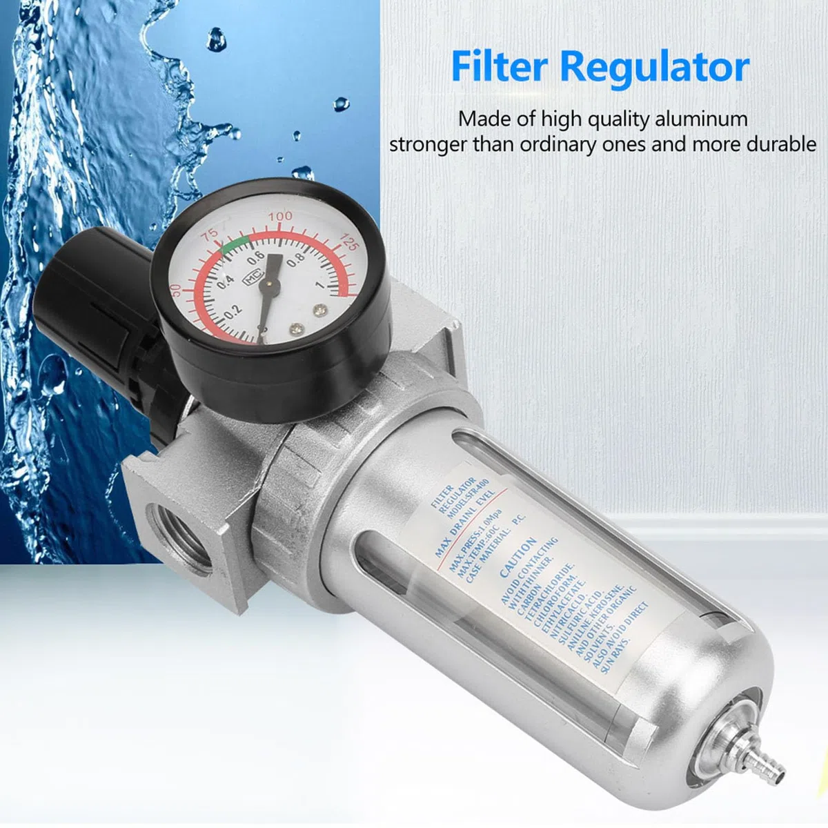 1/2" BSP Druckluft Filterregler, Wasserabscheider Druckluft Druckminderer Luftkompressor Feuchtigkeitsabscheider Filter Regler mit Befestigungsanschluss für Druckluftkompressor