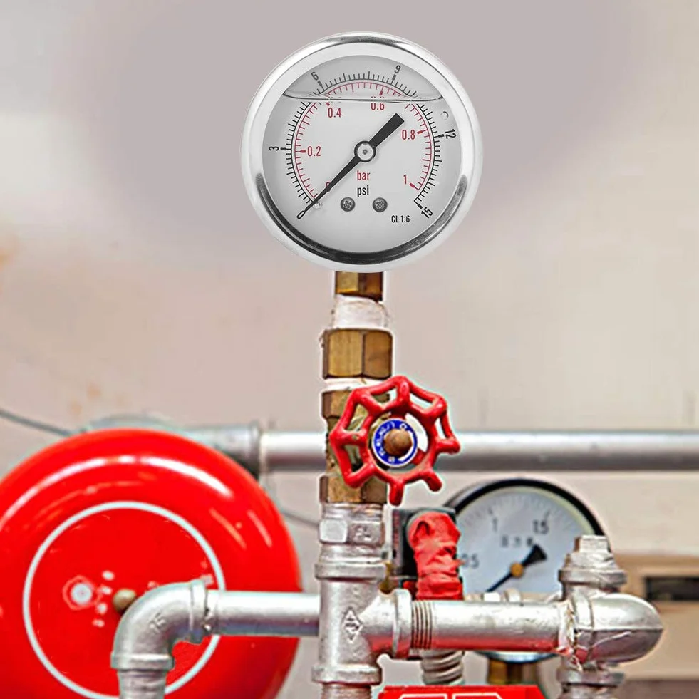 1/4 BSP Ölgefülltes Hydraulisches Manometer, Vakuum Manometers -1–0 bar / -30–0 inHg, Edelstahl Unterdruck Manometer mit Öl Dämpfung für Industrie, Maschinen, Chemie & Erdöl
