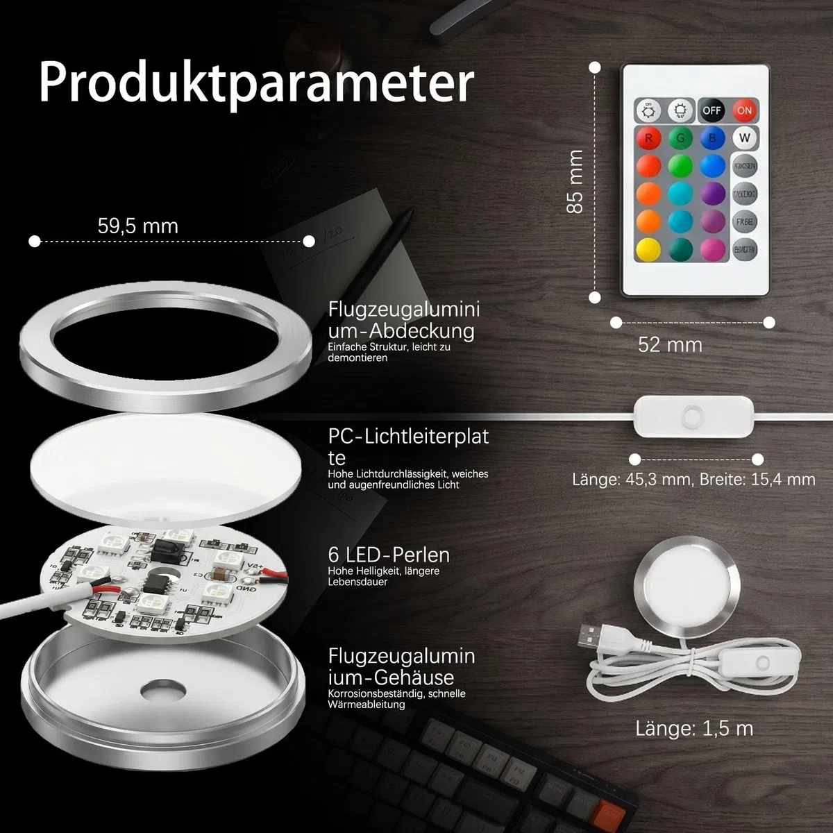 3 Stück RGB LED Lampen-Kits 001 für Bambu Lab A1 mini/P1S/P2S/X1C/X1E/A1, Makerworld 3D-gedruckt, Farbspeicherung bei Stromausfall, Fernbedienung, Dimmfunktion, DIY-Hardware-Modell-Ersatzteile