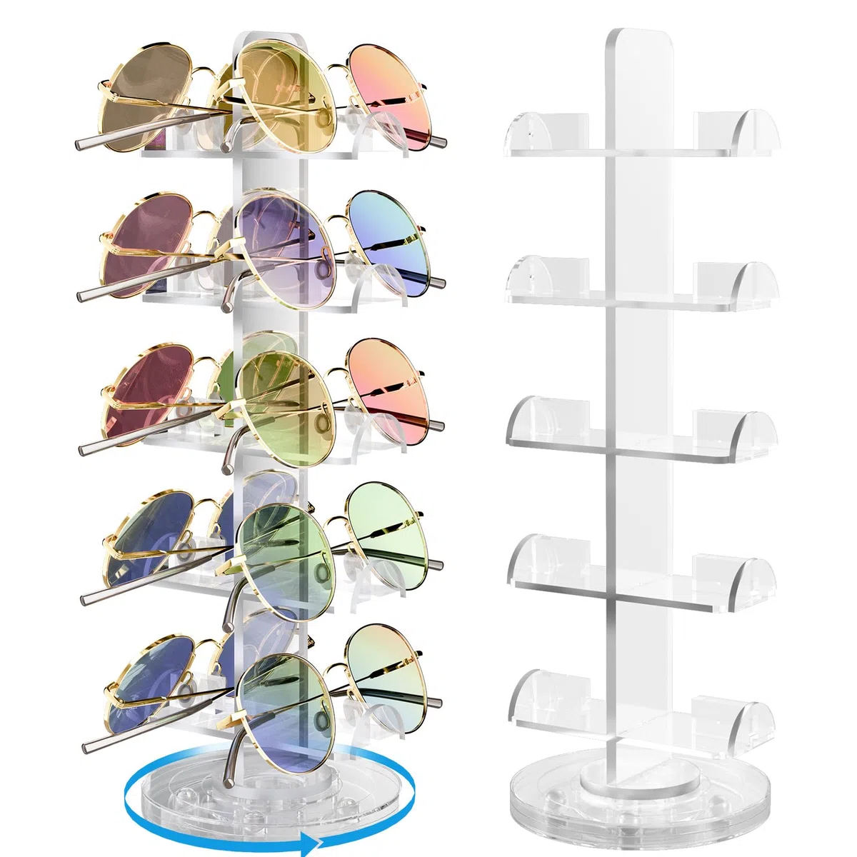 NiHome Clear Acrylic 360° Rotating Eyeglass Display Stand für 10 Brillen, Brillenhalter und Sonnenbrillen Aufbewahrung, Brillenständer für Mehrere Brillen mit Stabilem Rutschfestem Sockel
