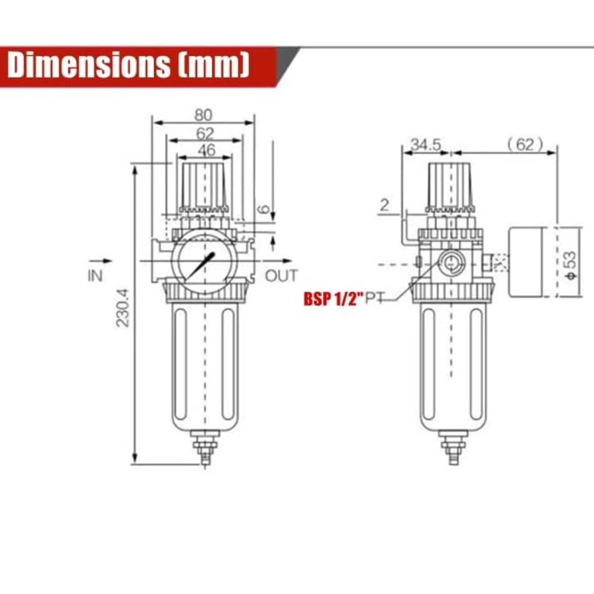 1/2" BSP Druckluft Filterregler, Wasserabscheider Druckluft Druckminderer Luftkompressor Feuchtigkeitsabscheider Filter Regler mit Befestigungsanschluss für Druckluftkompressor