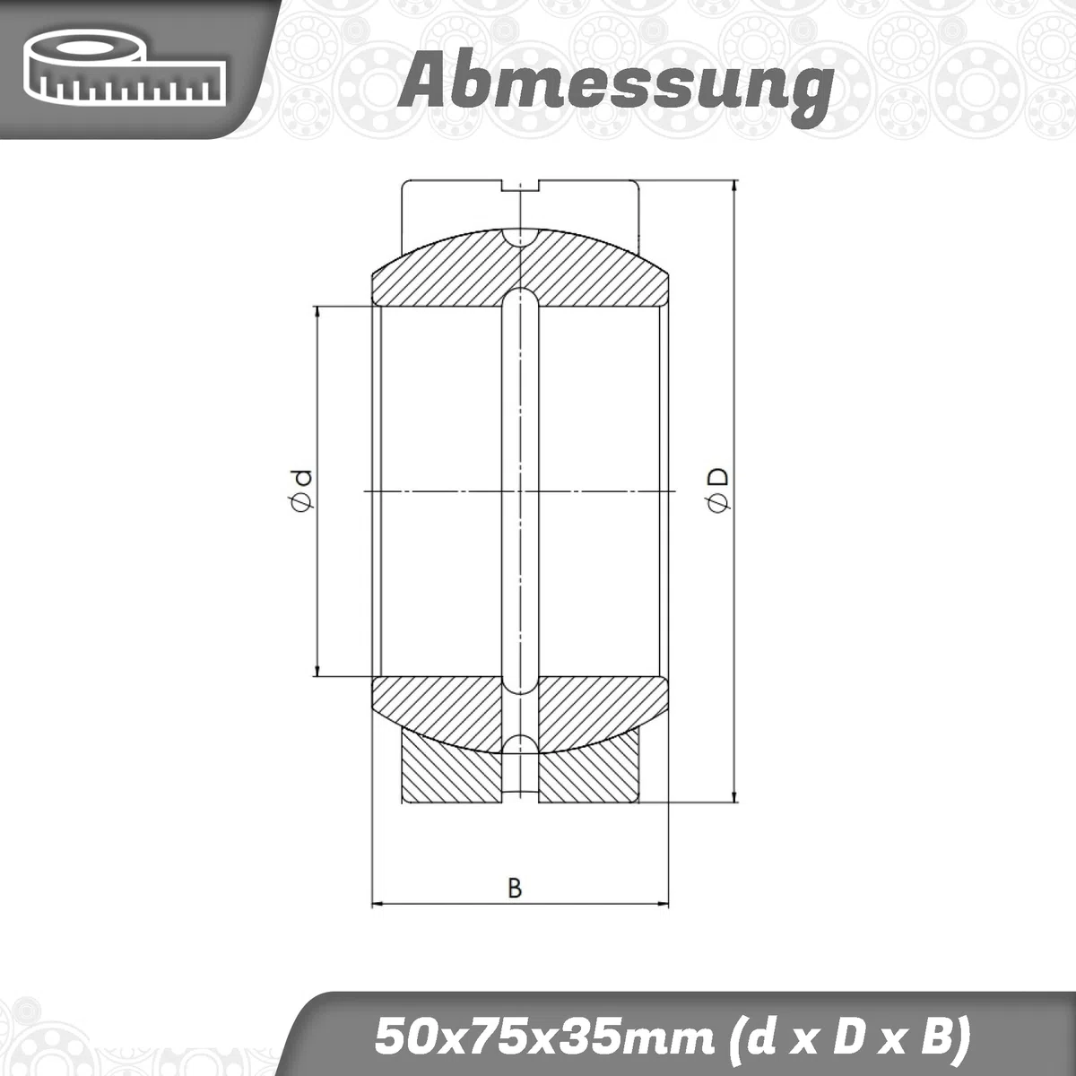 Gelenklager GE50 ES 2RS 50x75x35mm, DIN ISO 12240-1, Hochbelastbares & multidirektionales Bewegungslager, Industrietaugliches Gelenklager