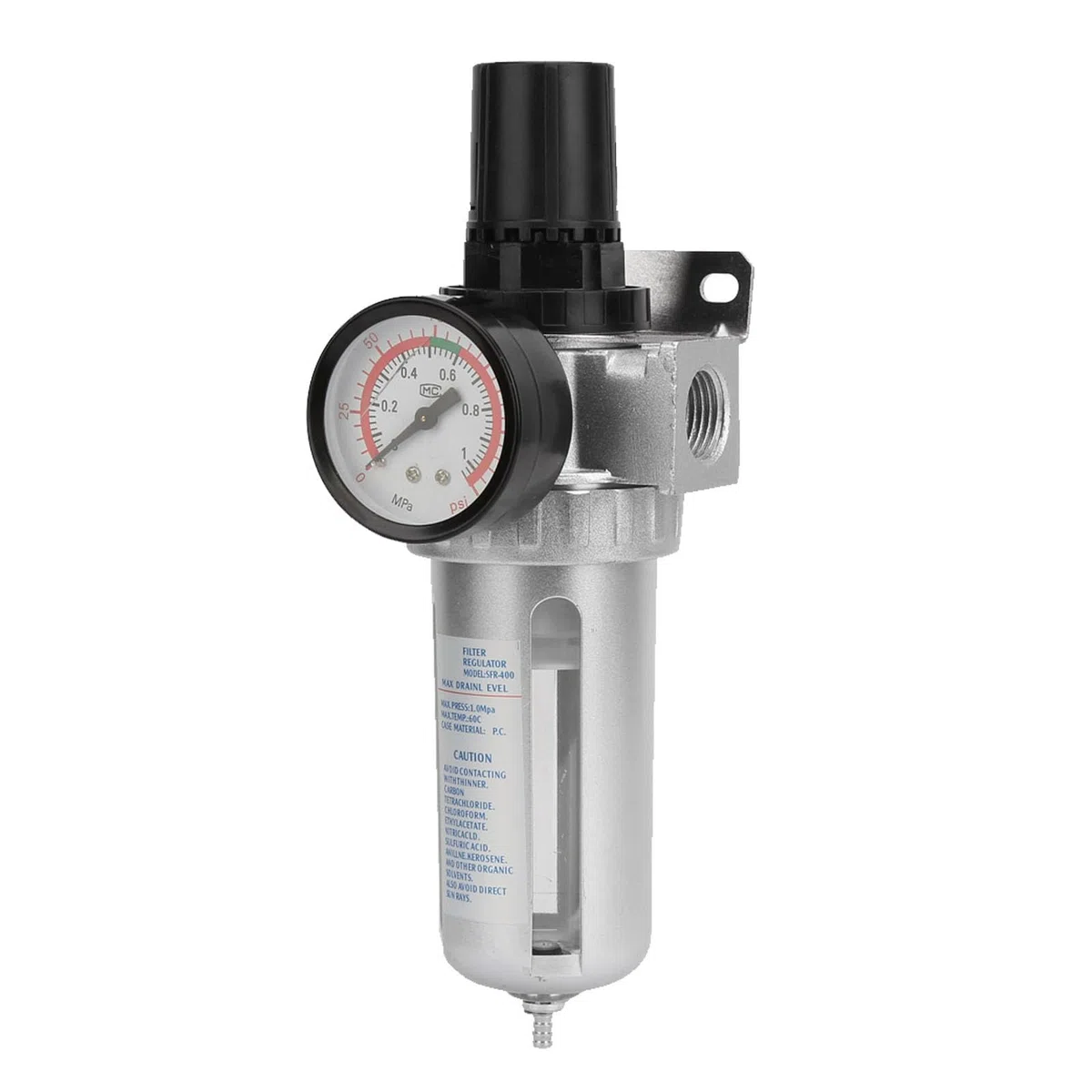 1/2" BSP Druckluft Filterregler, Wasserabscheider Druckluft Druckminderer Luftkompressor Feuchtigkeitsabscheider Filter Regler mit Befestigungsanschluss für Druckluftkompressor