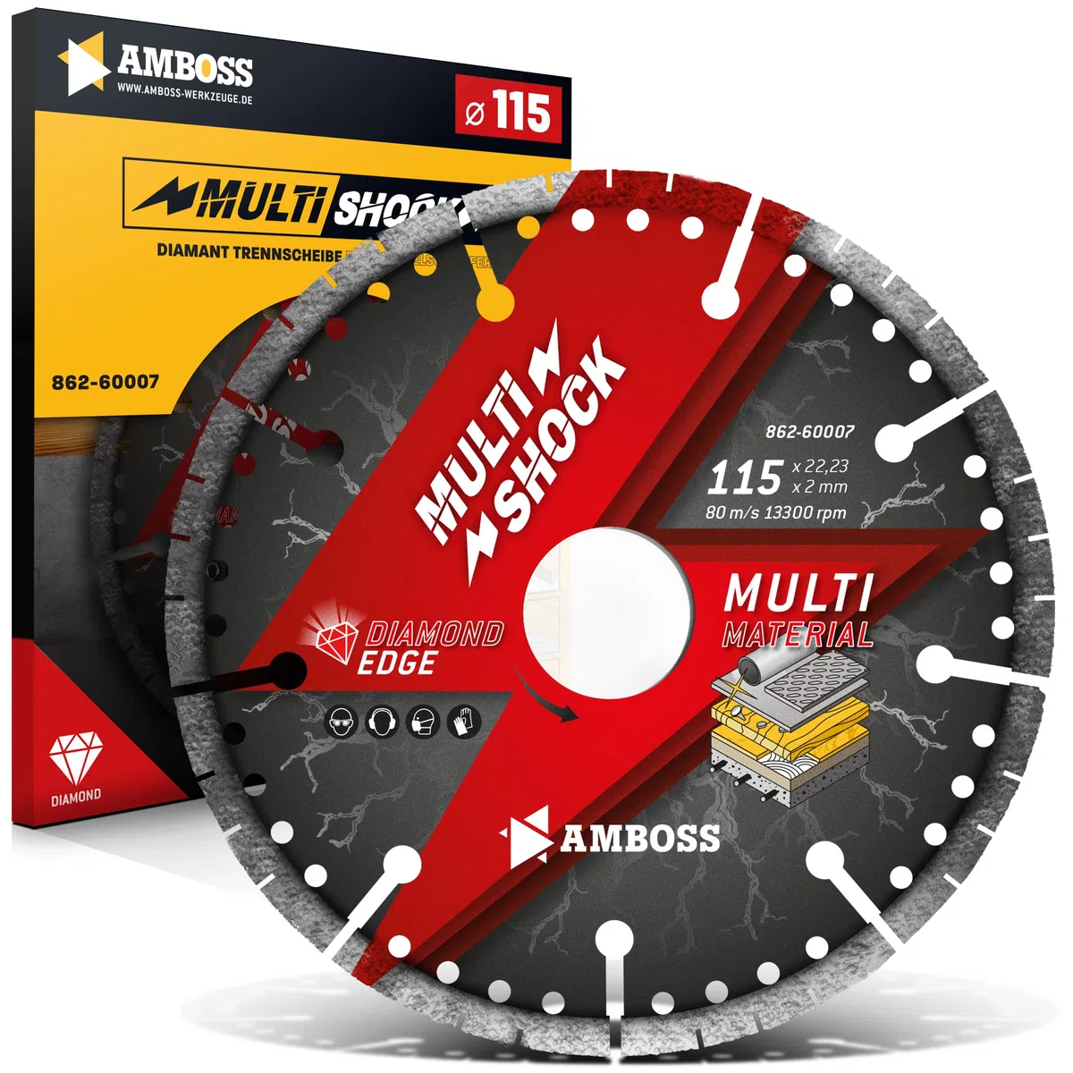 Amboss MultiShock - Diamant-Trennscheibe Ø 115 mm x 22,2 mm - Universal/Allround | Segmenthöhe: 10 mm (galvanisiert)